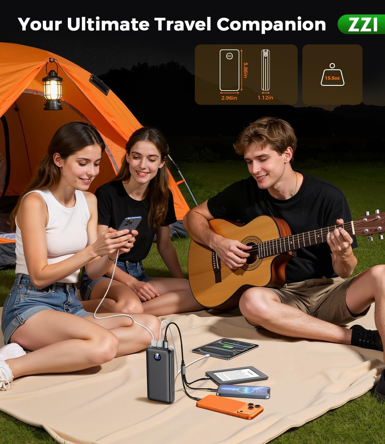 ZZI Portable Charger Power Bank 60000mAh, 22.5W PD Fast-Charge Battery Pack | Charge 5 Devices, 3-Ports & 3 in 1 Cable, 60% in 30min, 10 times for iPhone, Fit All Cell Phone/Tablets,Camping/Travel/Outage - Image 7
