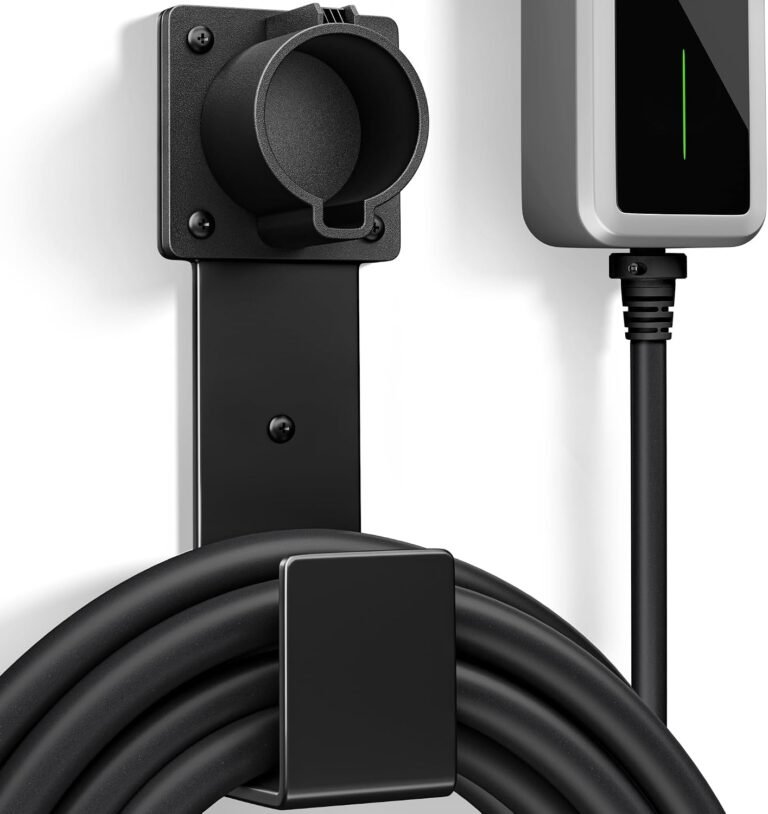 EV Charger Holder-J1772 Connector, Nozzle Holster Dock and J-Hook Combination, EV Cable Holder Wall-Mount Electric Vehicle Charger.