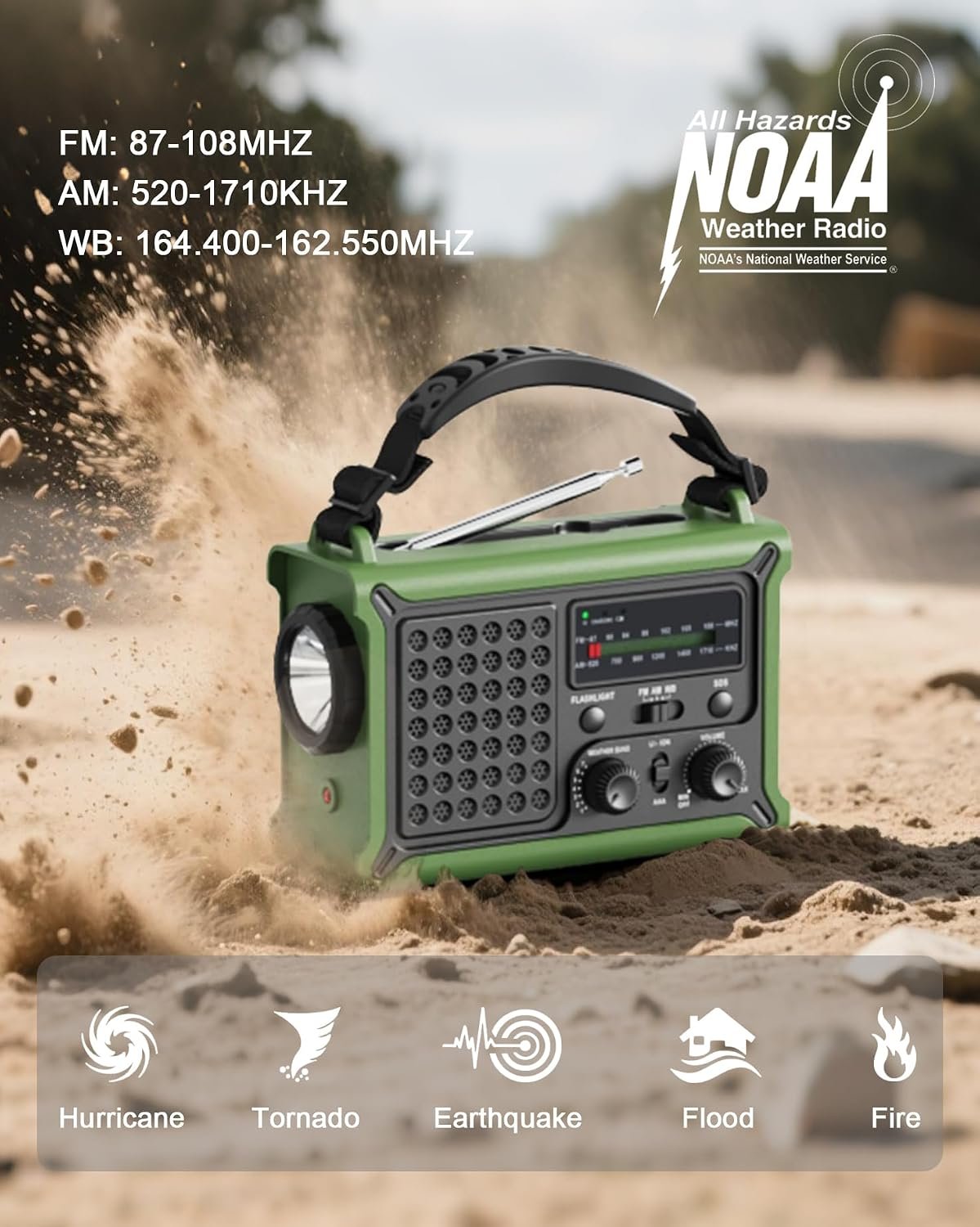 Emergency Weather Radio with Large Solar Panel, Real 12000mAh Battery | Efficient Hand Crank, AM/FM/NOAA Bands, LED Flashlight, Reading Lamp, SOS Alarm & Phone Charger for Camping & Emergencies - Image 7