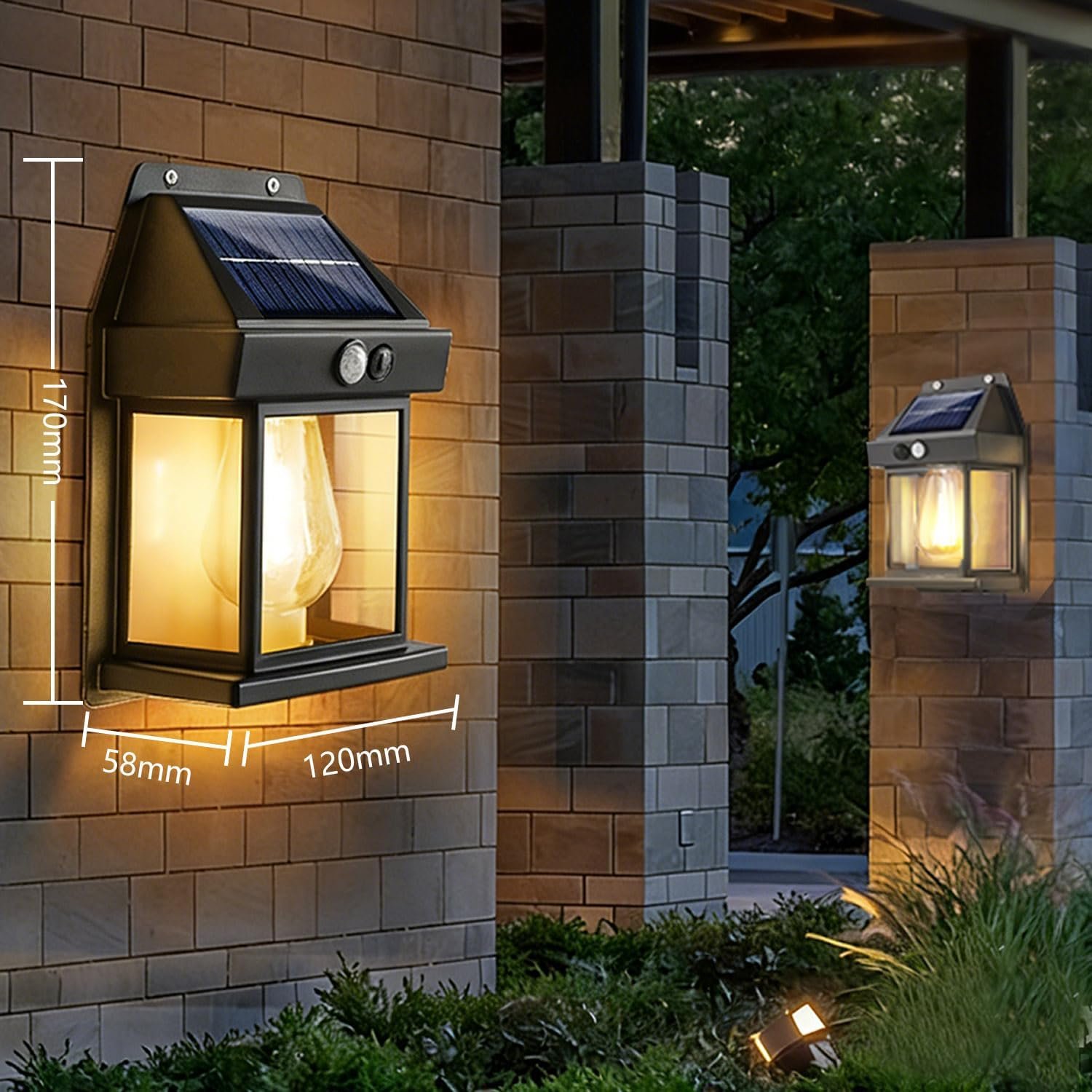 4 Pack Solar Wall Lights Outdoor with Motion Sensor, Vintage Solar Wall Lanterns, Dusk to Dawn IP65 Waterproof Solar Lights for Porch Patio Garage Fence Yard Garden (4, Black) - Image 3