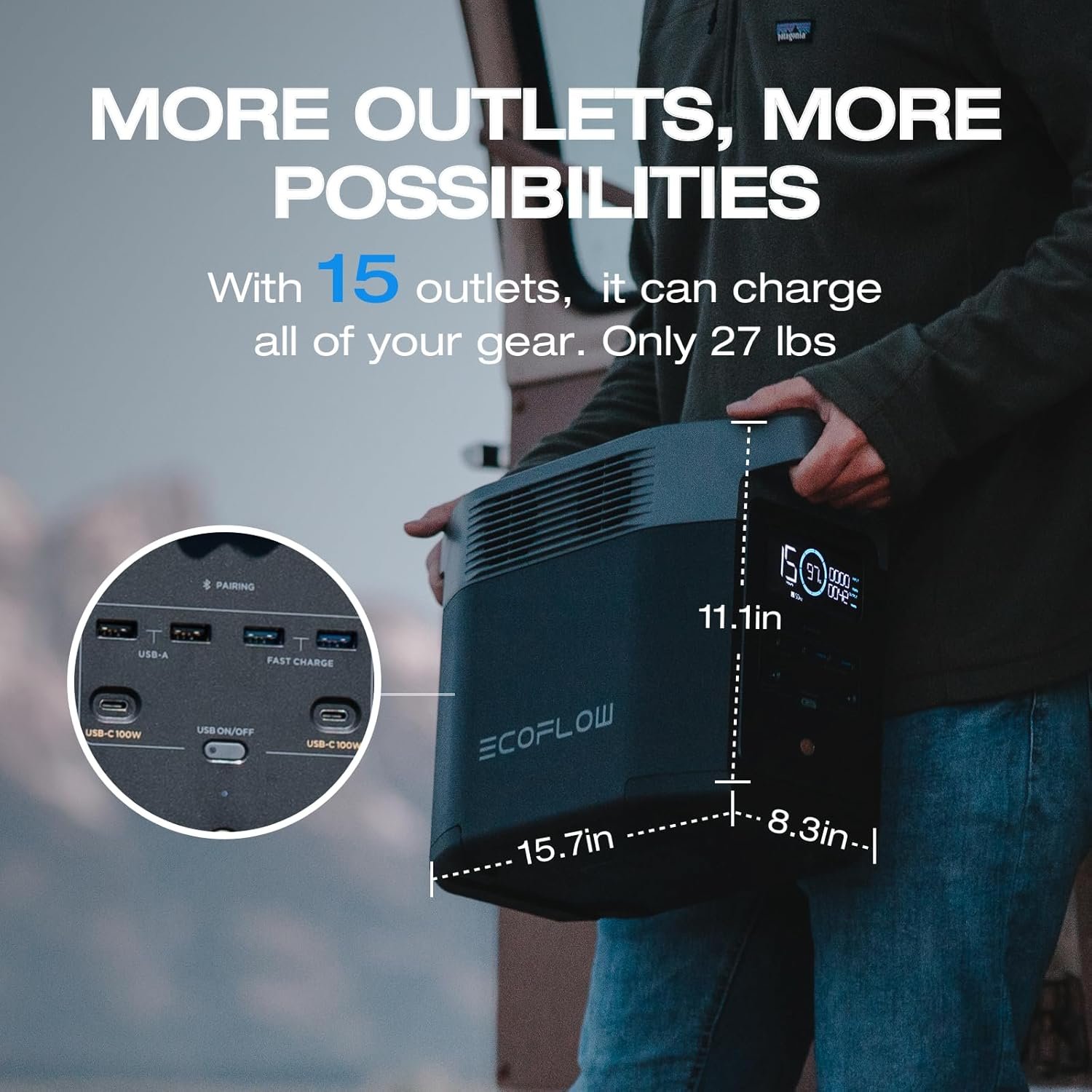 EF ECOFLOW Solar Generator Delta 2 with 220W Solar Panel, 1024Wh 1800W | LFP(LiFePO4) Battery, 1800W AC/100W USB-C Output, Fast Charging Portable Power Station for Home Backup Power, Camping & RVs - Image 8
