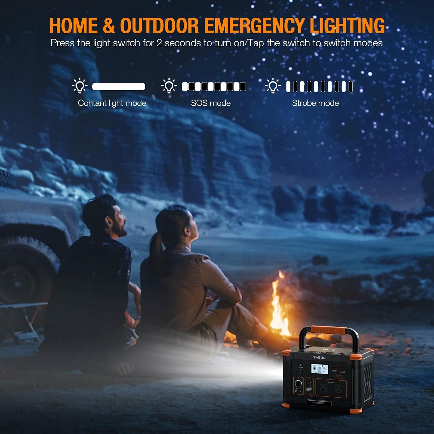Portable Power Station 500W(Peak 1000W), 519Wh Outdoor Solar Generator | Backup Battery Pack with 2 AC Outlets, 500W 10-Port Powerhouse for RV/Van Camping Fishing Climbing Road Trip Home Emergency - Image 6