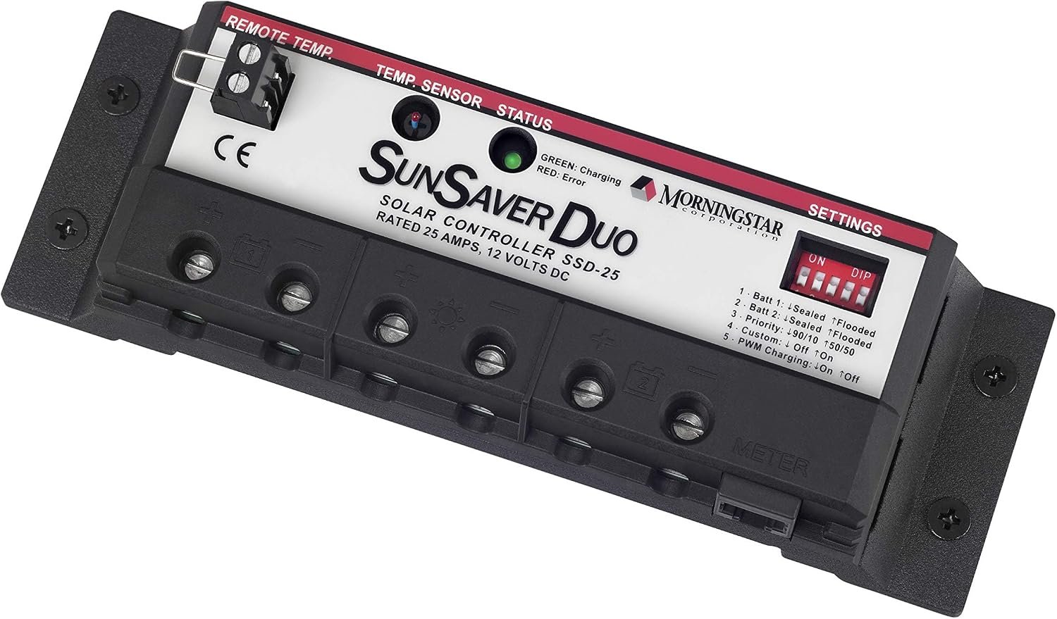 Morningstar SunSaver Duo 25A PWM Solar Charge Controller, for 12V Batteries | Dual battery charging for RV/boat/cabin off-grid, DIP switch settings, MSView software, lower cost, 5 year warranty - Image 2