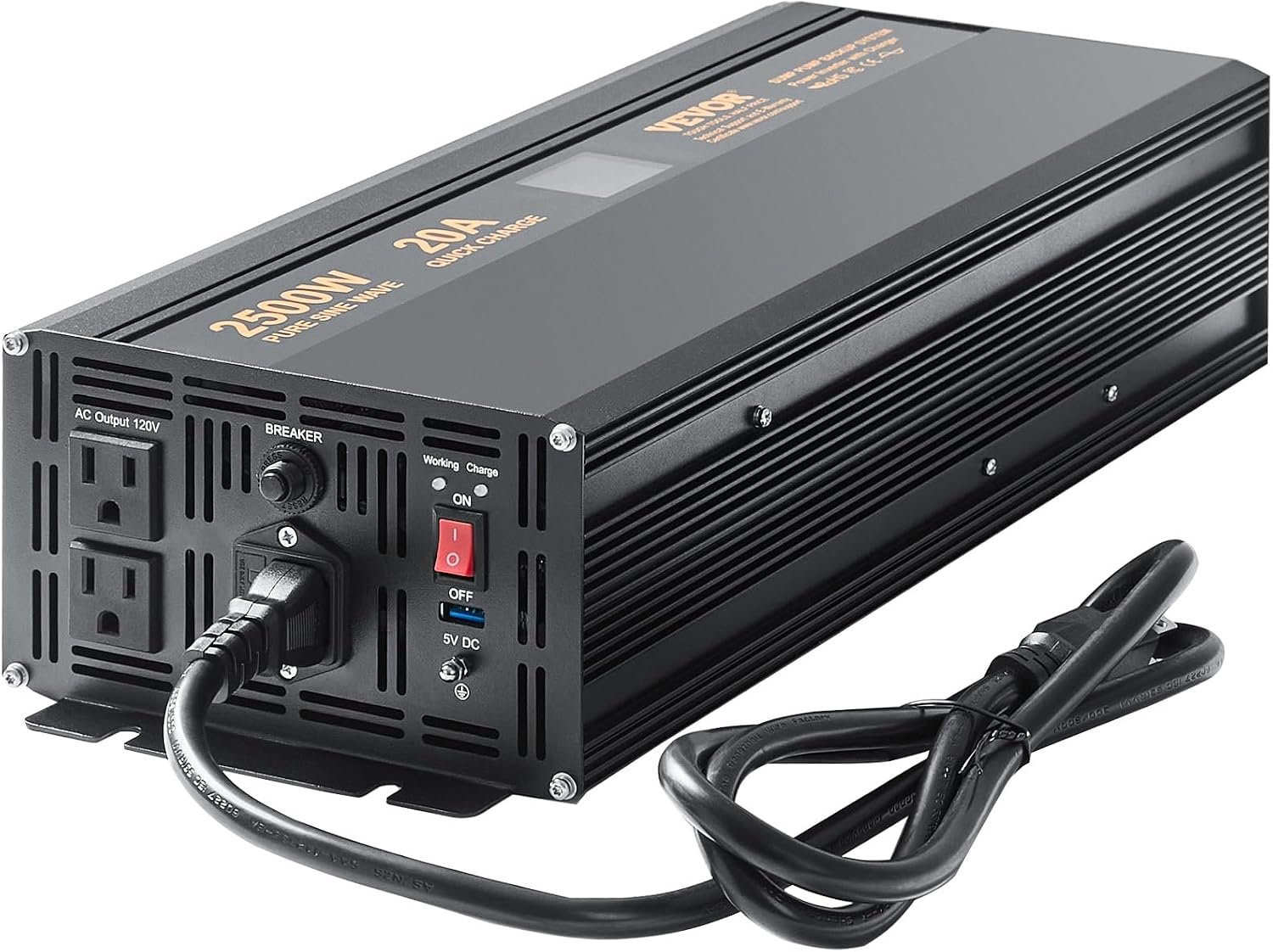 VEVOR 2500W Sump Pump Battery Backup System LCD Display Corded Auto Switch | Automatically Shifts to Inverter Power, Uninterrupted Operation, Battery Backup Inverter, for Emergencies & Power Failures - Image 10