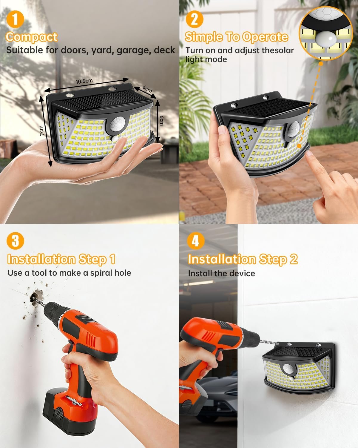 Aootek Solar Motion Sensor Lights Outdoor 120 LEDs, Black, 6 Pack | Lights Reflector, 270° Wide Angle, IP65 Waterproof, Step Lights For Front Door, Yard, Garage, Deck - Image 6