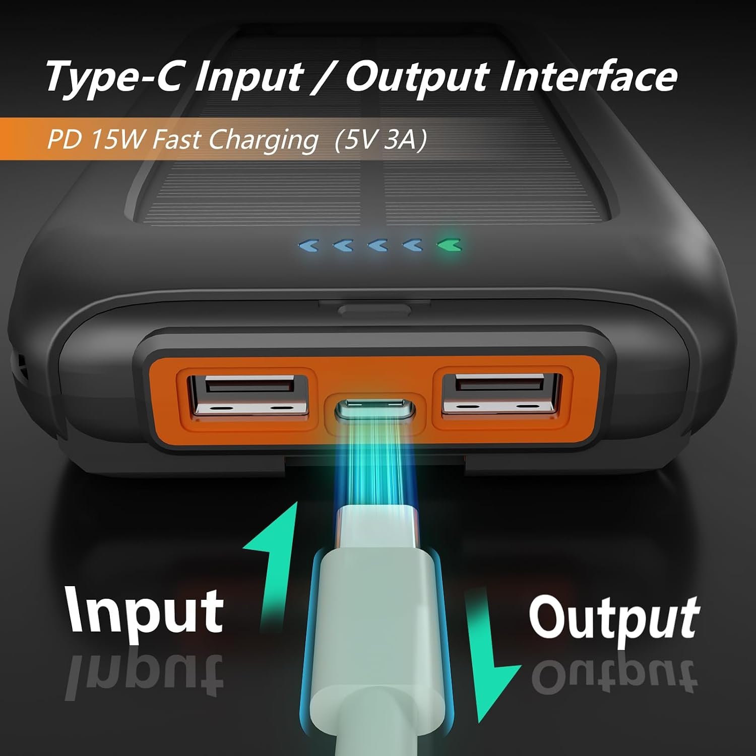 Solar Charger Power Bank 49800mAh, Portable Solar Phone Charger with 2 USB-A & USB-C Ports, 15W Fast Charging for iPhone, Samsung and More, Dual Flashlightfor Camping, Travel & Emergency Backup - Image 4