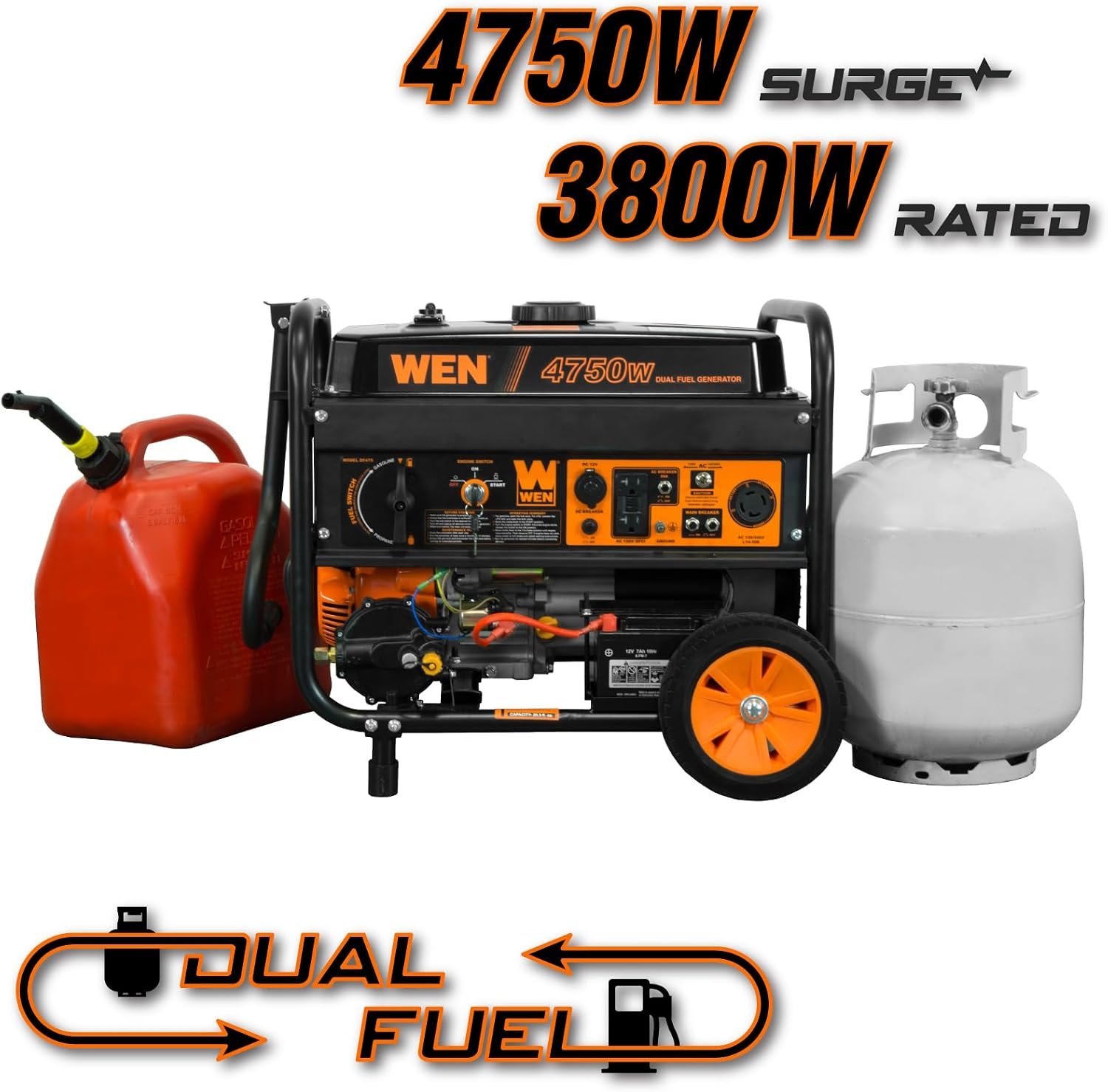 WEN 4,750-Watt 120V/240V Dual Fuel Portable Generator with Wheel Kit and Electric Start (DF475T) - Image 2