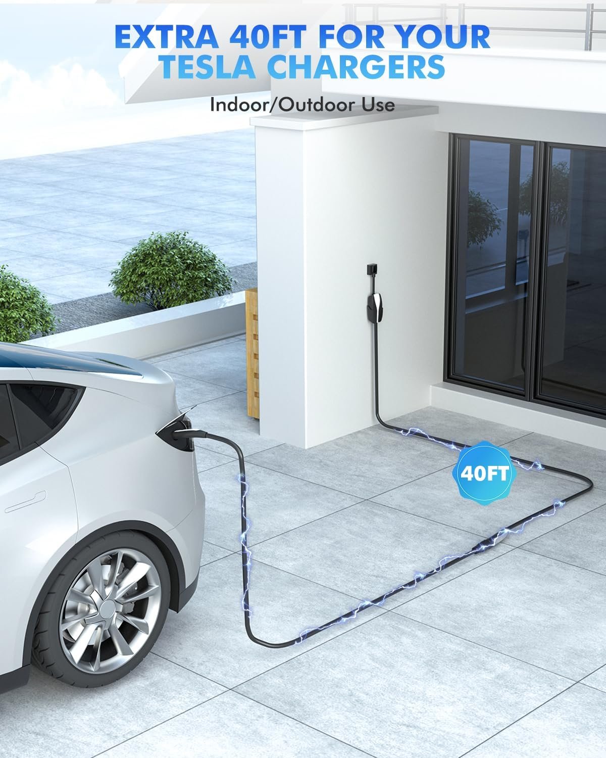 EV Charger Extension Cable for Tesla, 50Amp 40ft Up to 240V 12kW, NACS Plug EV Extension Cord for Tesla Wall Connector/Destination Charger, Compatible with Model Y/X/3/S (Not Fit Tesla Mobile Charger) - Image 3