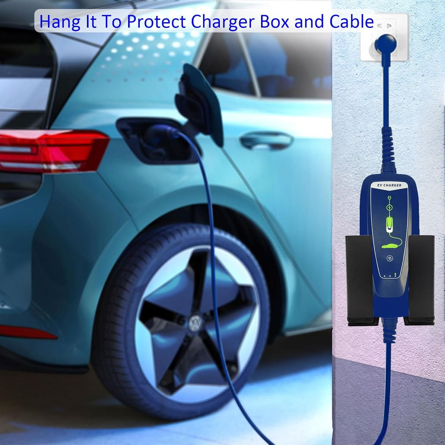 EV Charger Holder Enduring Metal EV Charging Box Holder | Adjustable for Different Size EV Mobile Charger Controller, Black Wall Mount Bracket Fit Max Size 4.76x2.95 Inches - Image 2