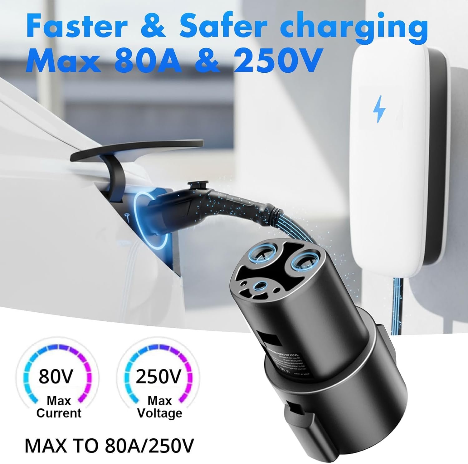 J1772 to Tesla Adapter j1772 EV Charger Adapter for Tesla Model 3, Y, S, X, Cybertruck 80A/250V Quick Level 1 & 2 Charging Access Safety Certified - Image 2