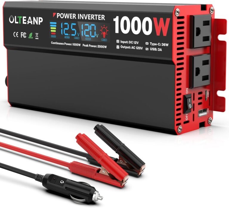 1000W Power Inverter 12V DC to 110V/120V AC Car Converter for Vehicles | LCD Screen Display, 2 AC Outlets, 36W Type-C Port, 5V/3A USB Port, Car Plug Adapter for Truck, Home, Camping, Laptop, Trip