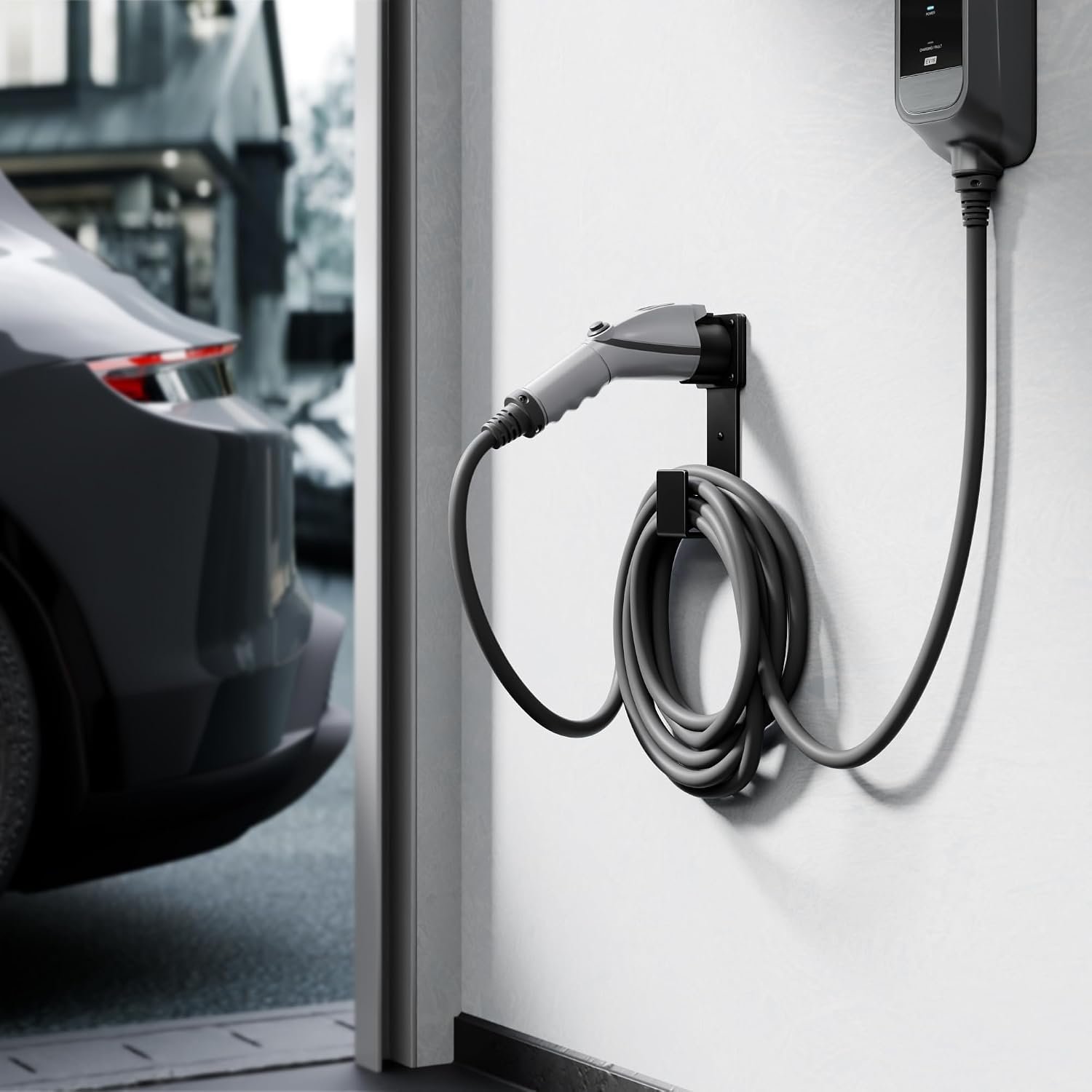 EV Charger Holder-J1772 Connector, Nozzle Holster Dock and J-Hook Combination, EV Cable Holder Wall-Mount Electric Vehicle Charger. - Image 2