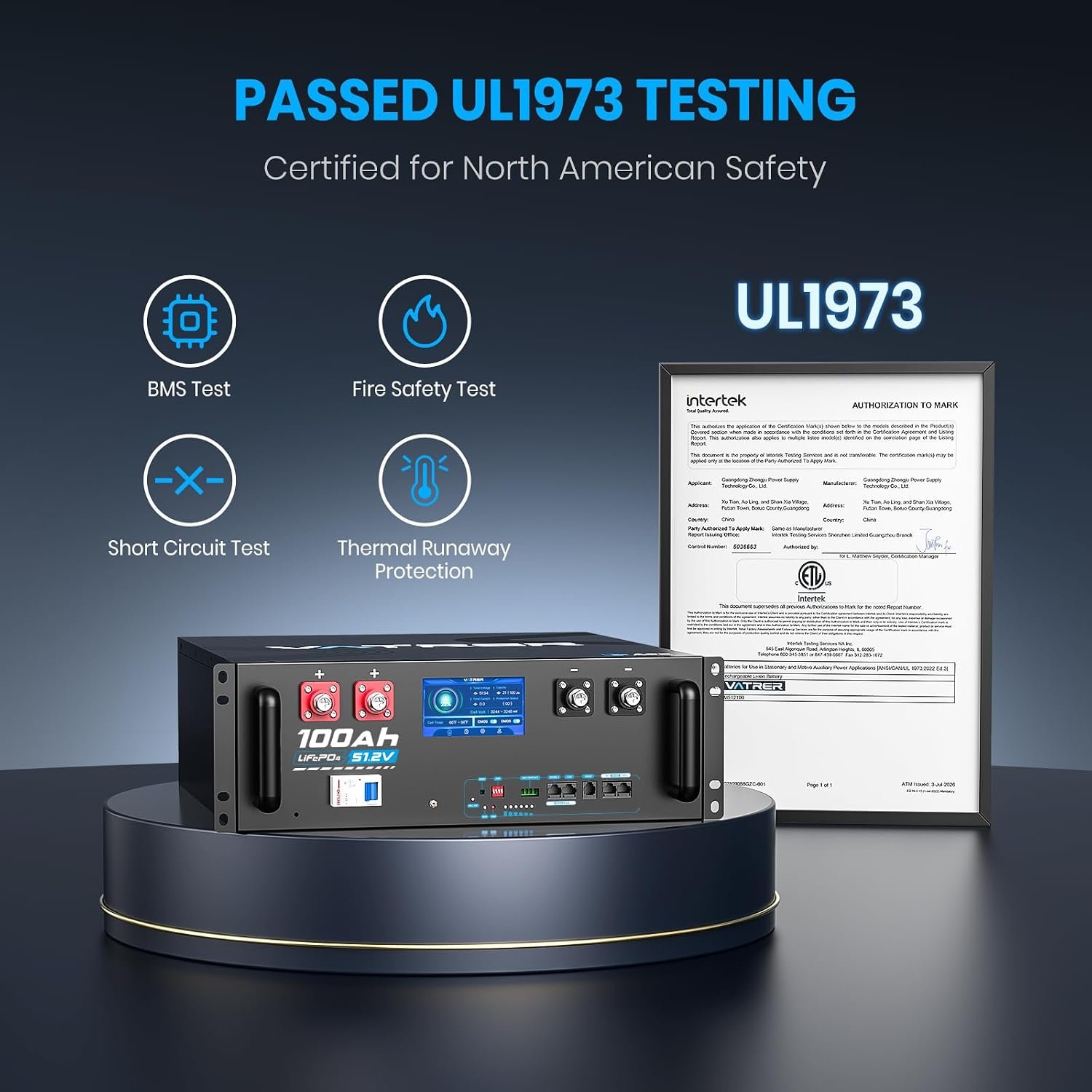 48V 100AH Lithium LiFePO4 Battery with UL1973 & WiFi Connectivity | Smart Display & APP, Max. 5.12KW Power Output, 5000+ Cycles, Perfect for Solar System &Off-Grid Applications - Image 2
