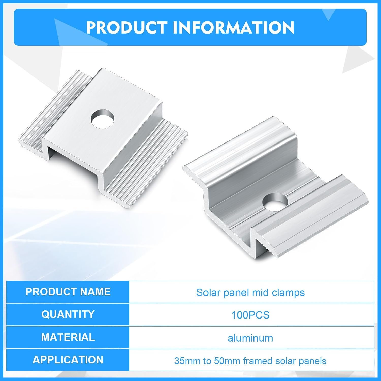 Zhengmy 100 Pack Solar Panel Mid Clamps 1.06 Inch Solar Panel Bracket Aluminium Mounting Accessories Aluminum Solar Mid Clamp for Solar Panel Mounting Solar Panel Mid Clamp - Image 7