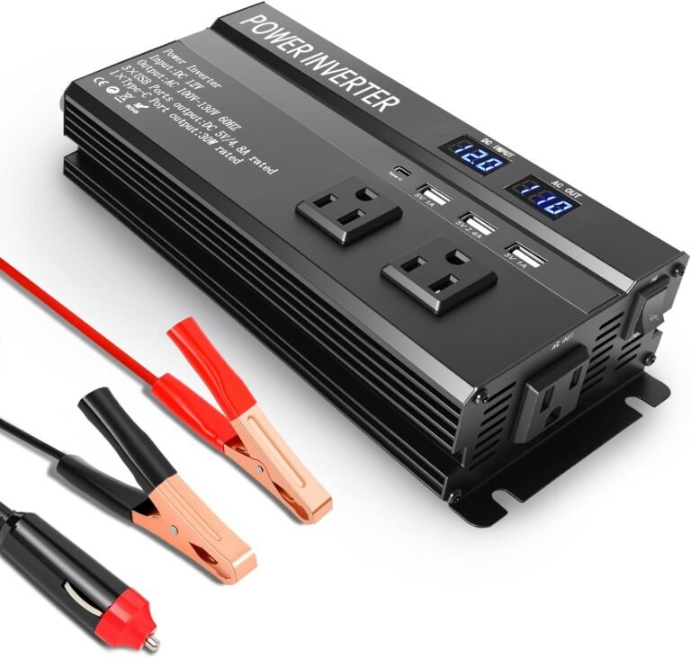 1200W Peak Power Inverter, Car Inverter with 3 USB、Type-c and 3 AC Outlets | Inverter 12v to 110v with Fast Charging 2.4A, Power Converter Car for Road Trips, Camping, Rv, Truck, and Camping Power Needs