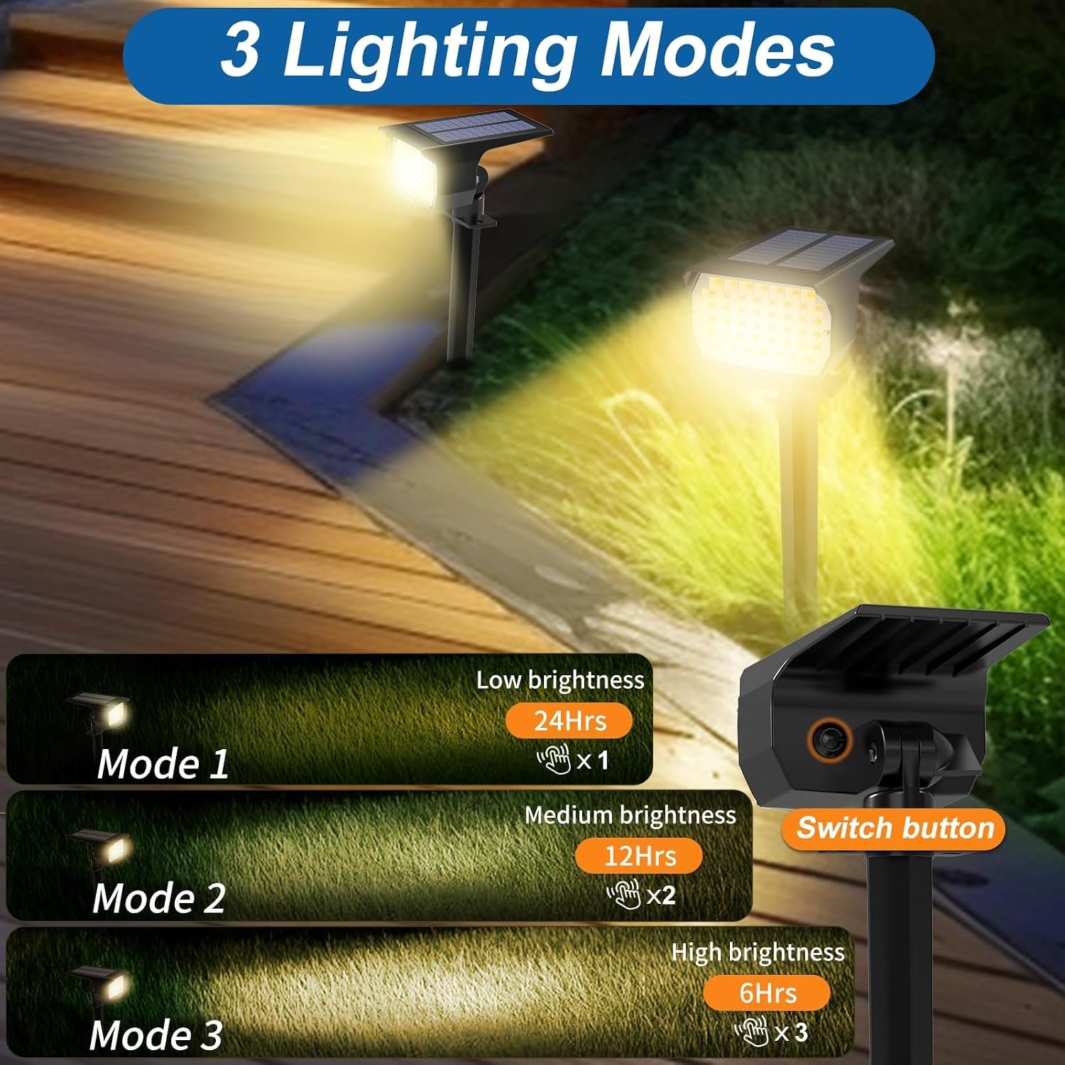 WENATY Solar Spot Lights Outdoor Waterproof Spotlights 12 Pack Warm White | 46LED, 3 Mode, Auto On/Off Landscape Spotlights Solar Powered Flood Lights for Outside Pathway Yard Garden House Walkway Tree - Image 3