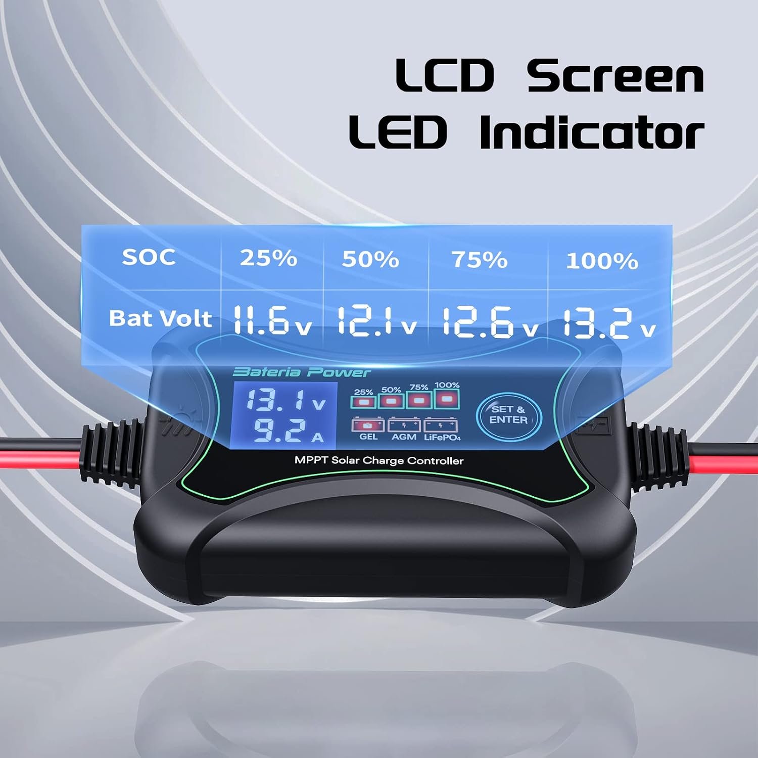 10Amp 12 Volt MPPT Solar Charge Controller, Bateria Power Intelligent Portable Solar Panel Controller, Max PV 150W 30Voc Solar Regulator for Gel AGM Lead-Acid, Lithium LiFePO4 Battery (SunRock 10) - Image 4
