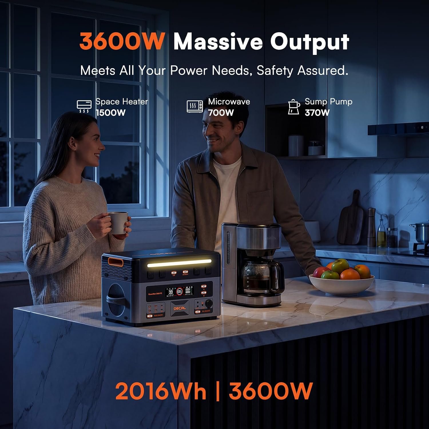 OSCAL 3600W Portable Power Station PowerMax 3600 PE with 200W Solar Panel - Image 2