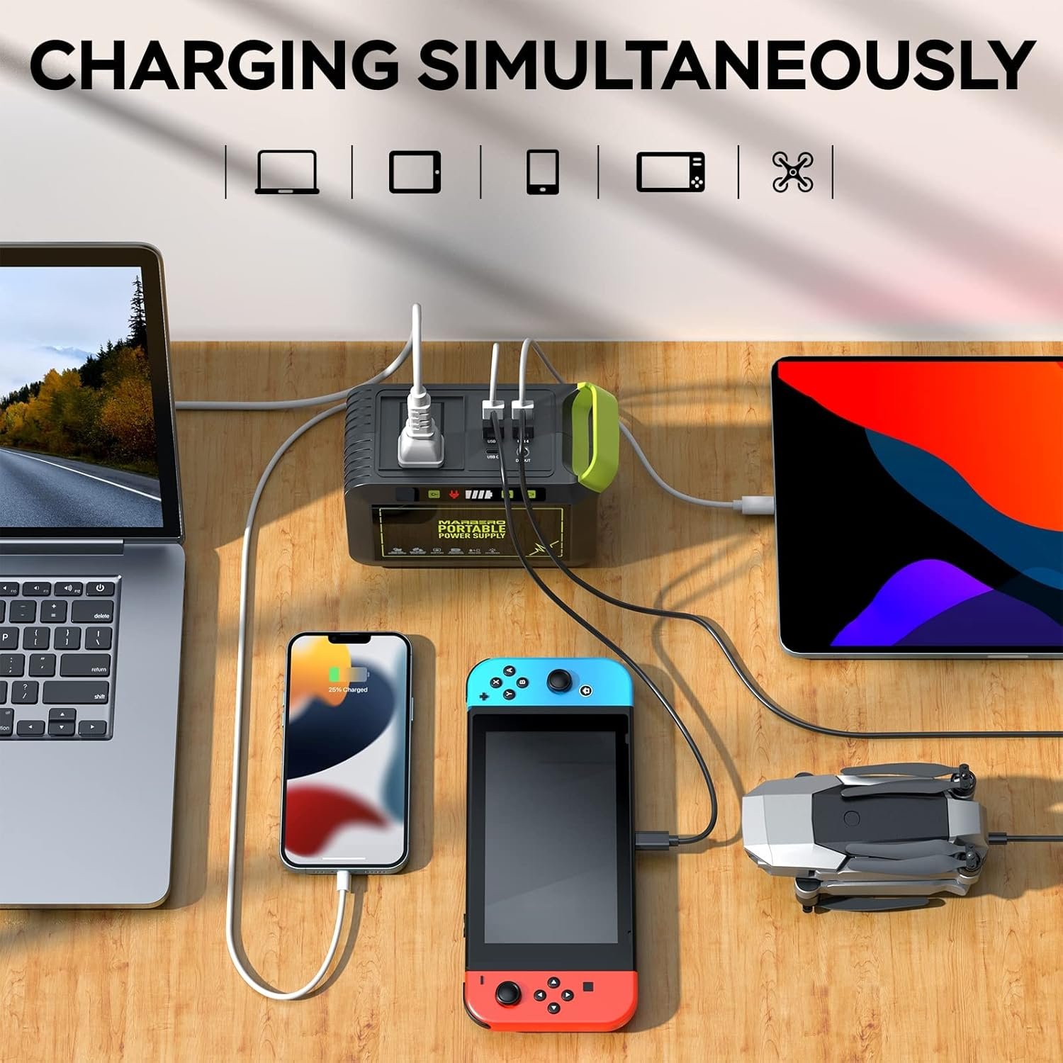 MARBERO Portable Power Station 88Wh, 120W Surge, Solar Generator 24,000mAh | Power Bank with AC Outlet 110V Portable Generator, 8 Output Ports for Camping Home Backup Outdoor Emergency Hunting Fishing - Image 3