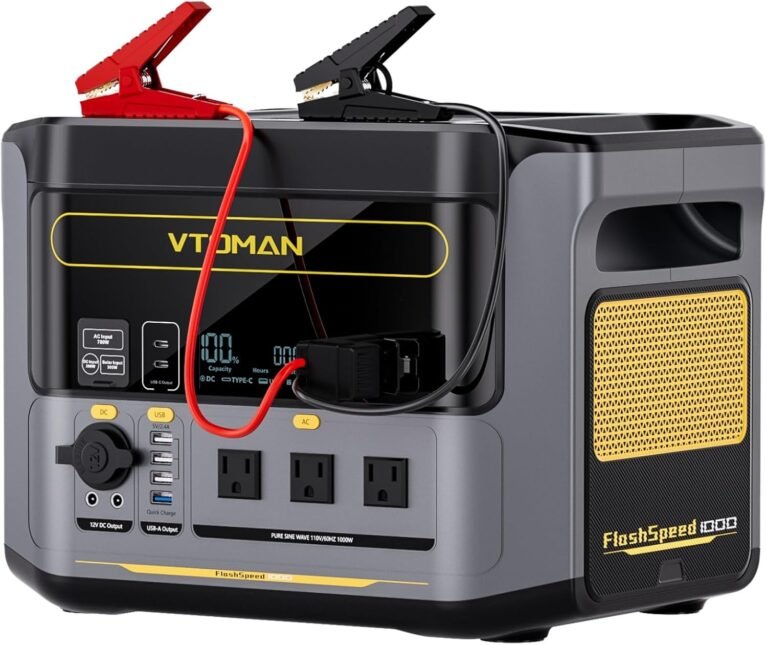 VTOMAN FlashSpeed 1000 Solar Generator, 828Wh LiFePO4 with Jumper cable | car jump starter, 1H Fast Charging, 1000W output, home backup, camping, roadside emergencies,12 output ports
