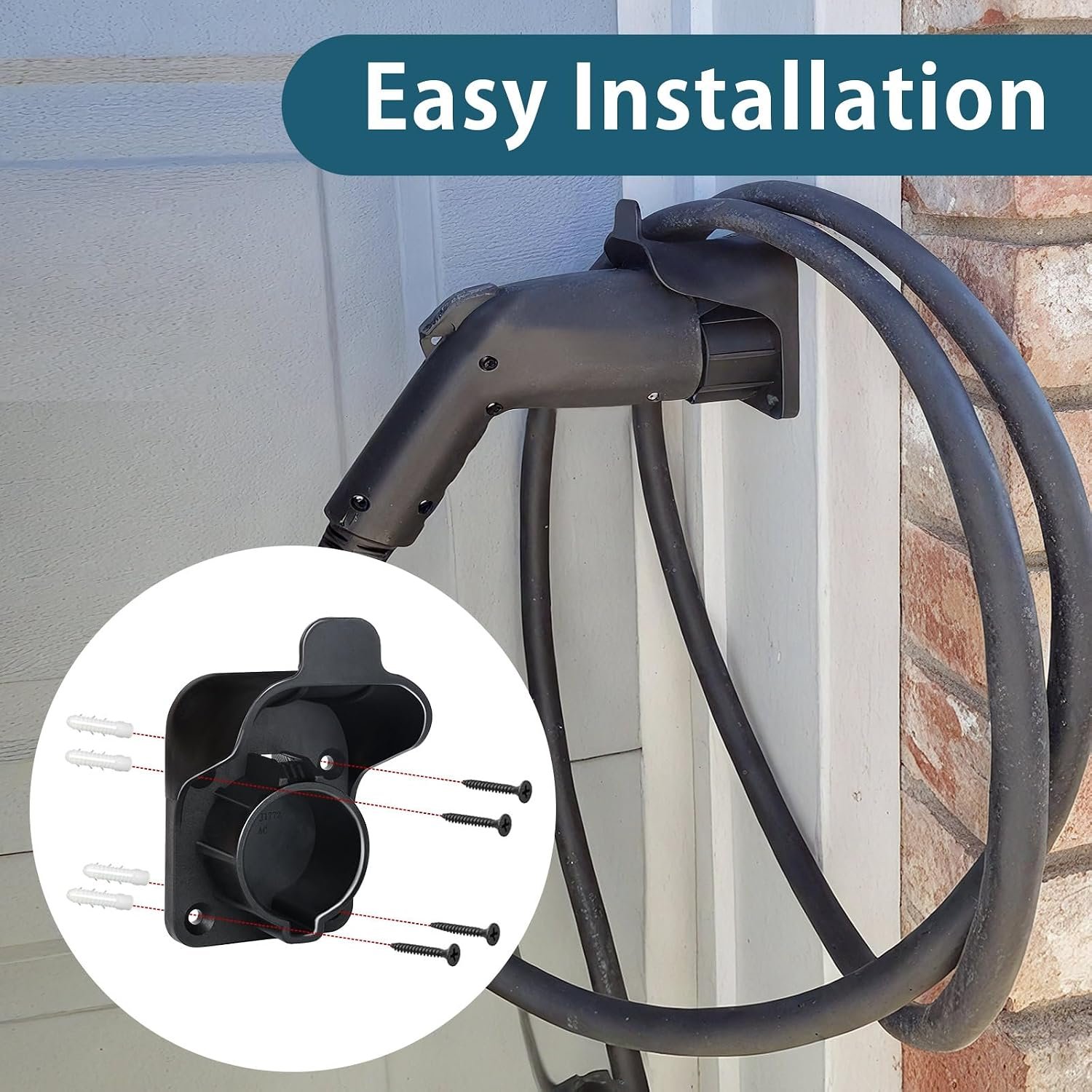 EV Charger Holder Wall Mount J1772 Holder, EV Charger Cable Holder Electric Car Charging Cable Organizer for SAE J1772 Connector - Image 7