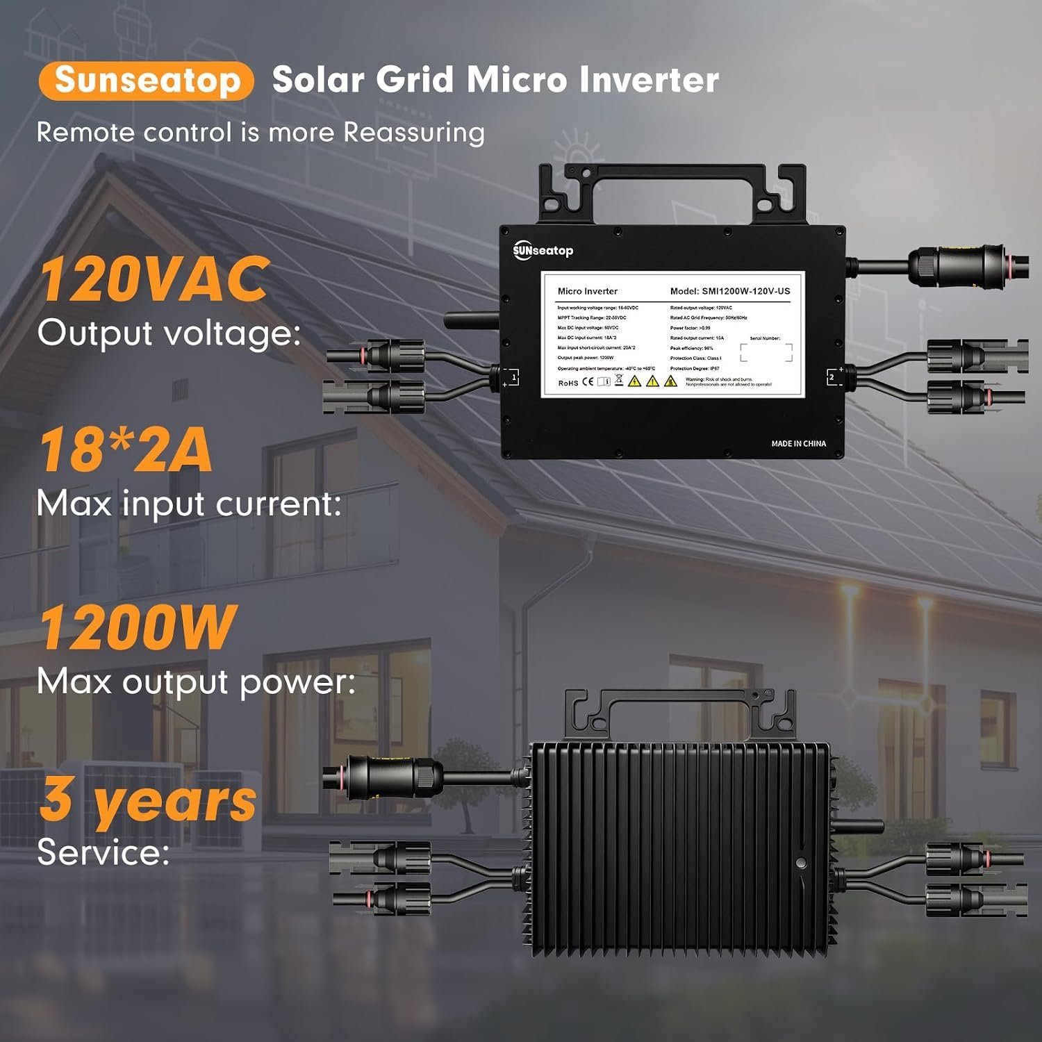 Solar Grid Tie Micro Inverter 1200W, Smart MPPT with App Real-Time Monitoring, 96% High Efficiency Pure Sine Wave 120V AC Output for Family Residence & Small Business - Image 8