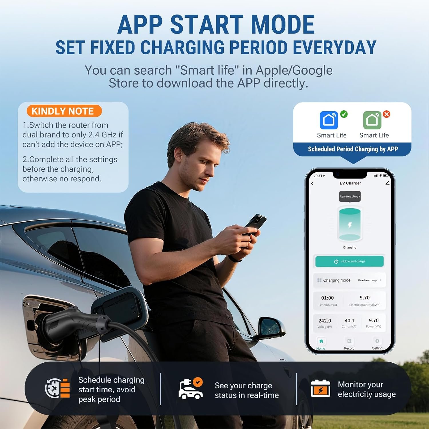Level 2 EV Charger 32Amp with WiFi APP/Plug-Play, 240V NEMA 14-50P Plug, 25FT Cable with ETL Certified, Portable Electric Vehicle Charging Stations EVSE J1772 Connector (32) - Image 4