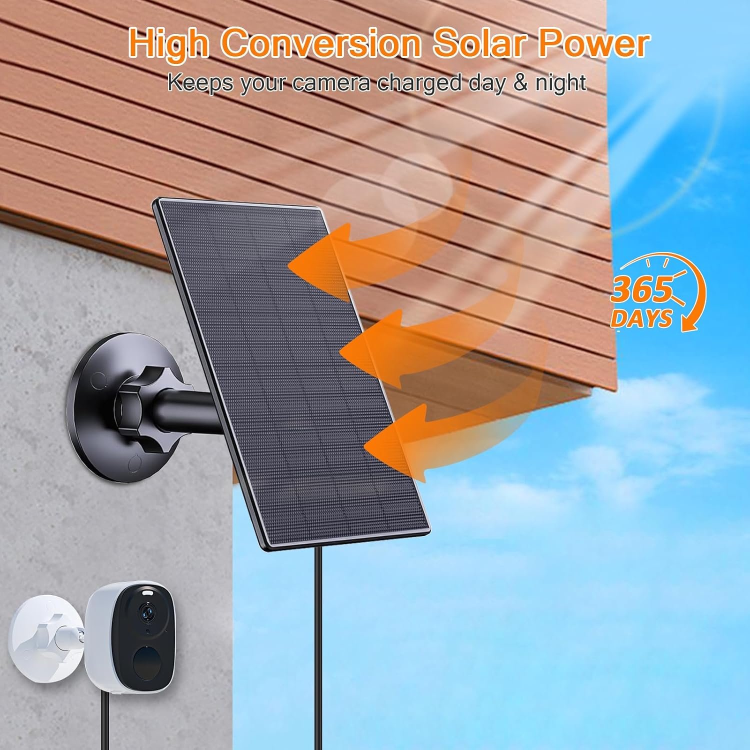 Zivif 2W Solar Panel for Security Cameras with USB and USB-C Port, 4 Pack | USB Solar Charger Compatible with 5V Rechargeable Battery Camera, 360° Adjustable Mount, IP65 Waterproof, Black - Image 5