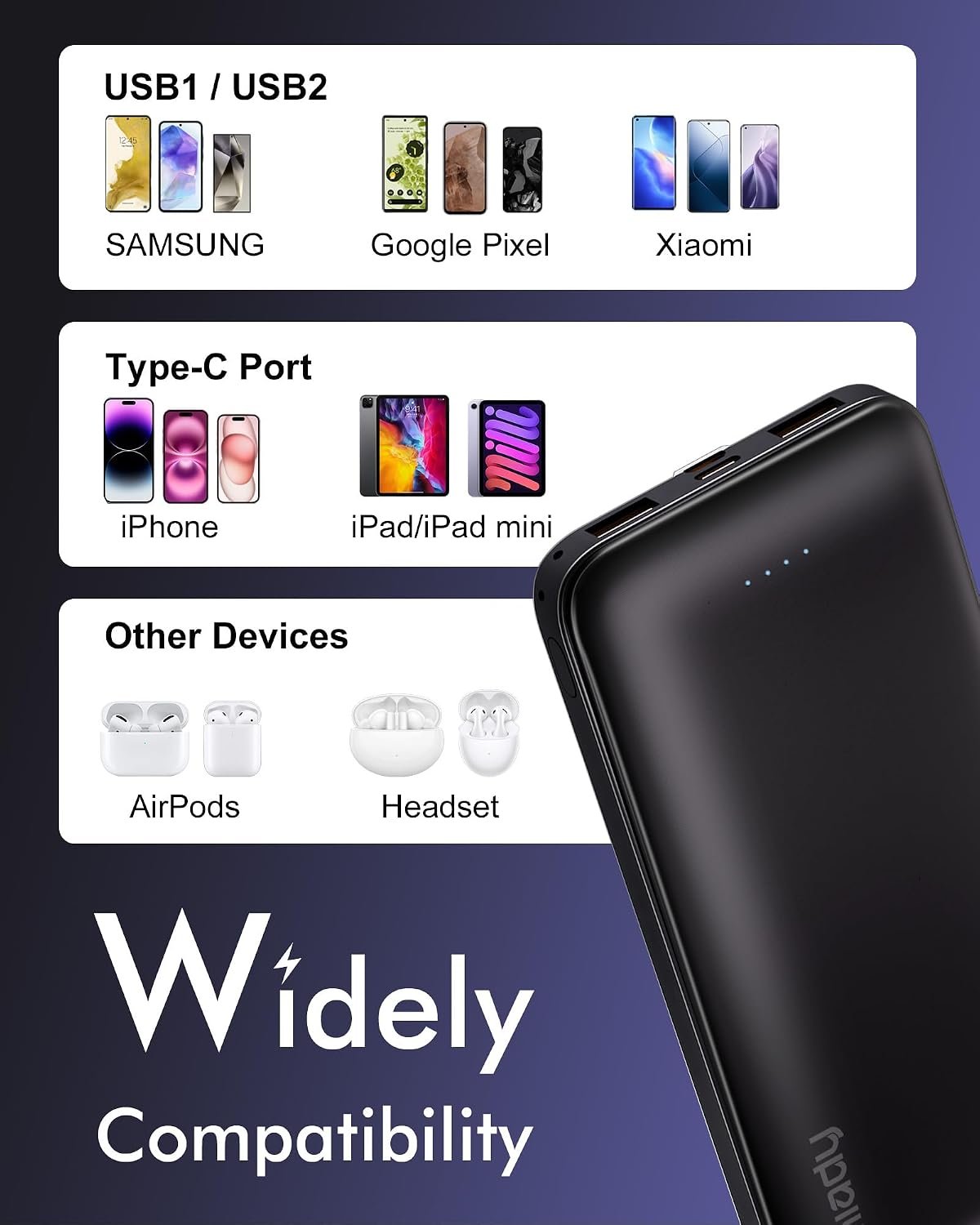 Miady 2-Pack Portable Charger, Slim 10000mAh Power Bank Travel Battery Pack | Dual USB丨3 Outputs 2 Inputs丨for Backpack Travel Camping丨Slim丨Compatible with iPhone Android etc丨Flight-Safe丨37Wh丨Black+White - Image 7