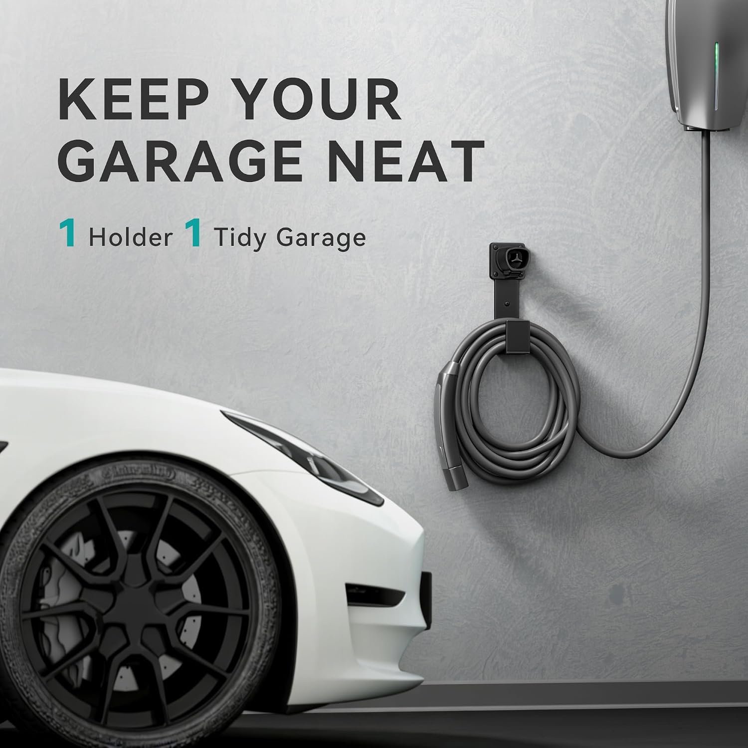 EV Charger Holder - Tesla Connector, Nozzle Holster Dock and J-Hook Combination, EV Cable Holder Wall-Mount Electric Vehicle Charger - Image 5