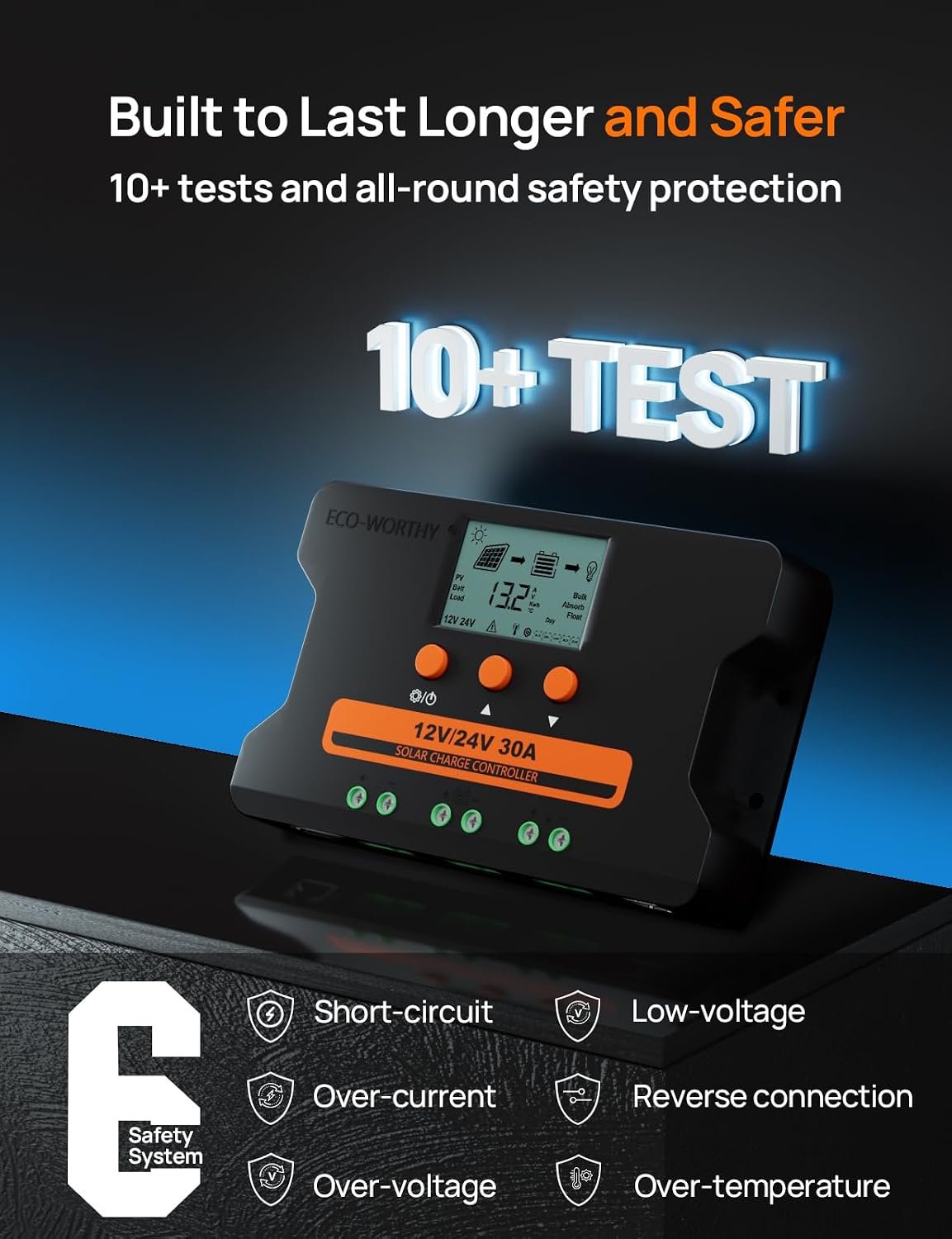 ECO-WORTHY PWM Solar Charge Controller 30A 12/24V with Bluetooth,WiFi | APP Remote Connection, Solar Panel Custom Battery Regulator, Dual USB Port Auto,for FLD/LiFePO4/SLD/GEL RV Solar System - Image 8