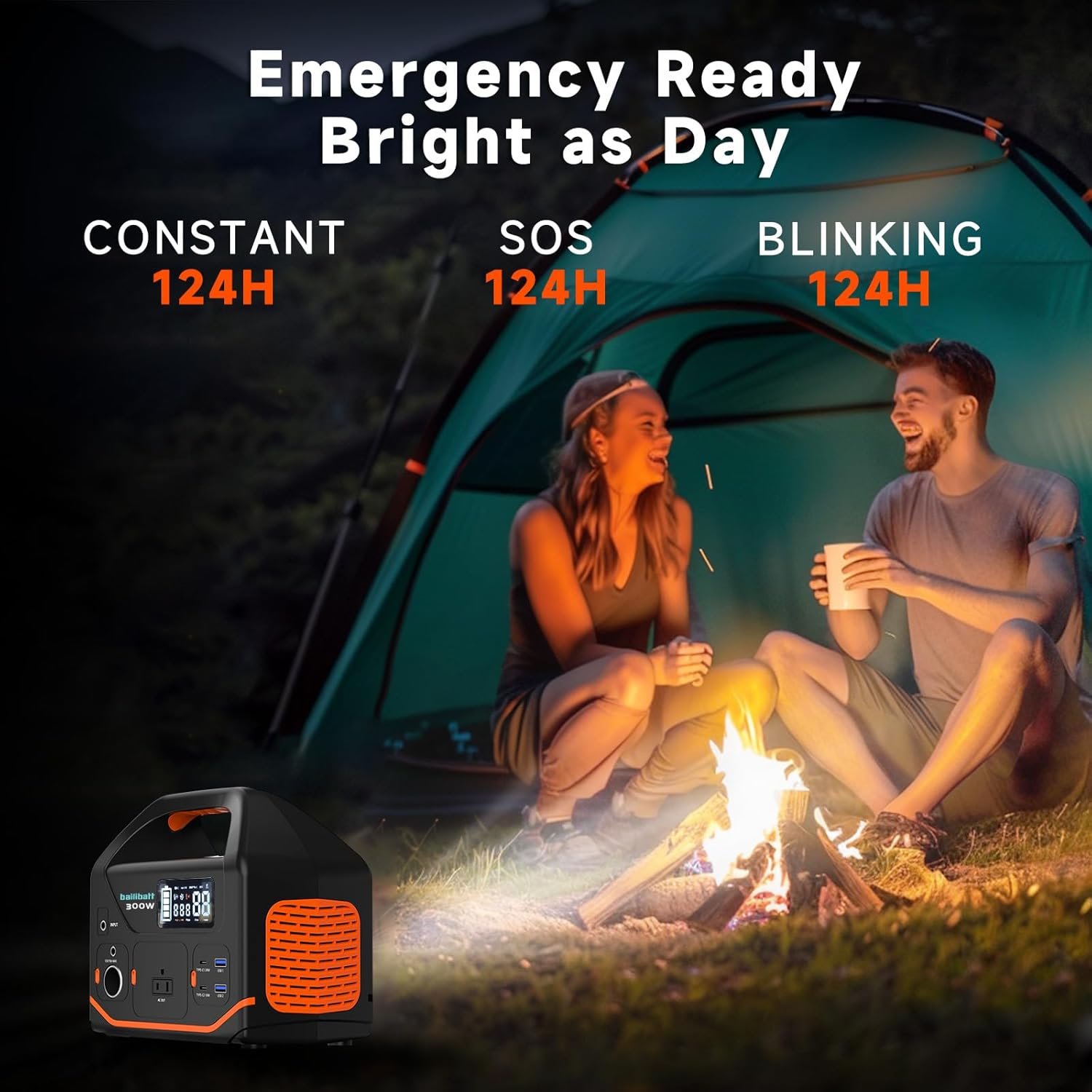 BailiBatt Portable Power Station 300W, 266Wh Solar Generator | Pure Sine Wave AC Outlet, Dual USB-C PD (24W+18W)&7 Outputs, Backup Battery for CPAP, Camping, RV, Home, Blackout - Image 6