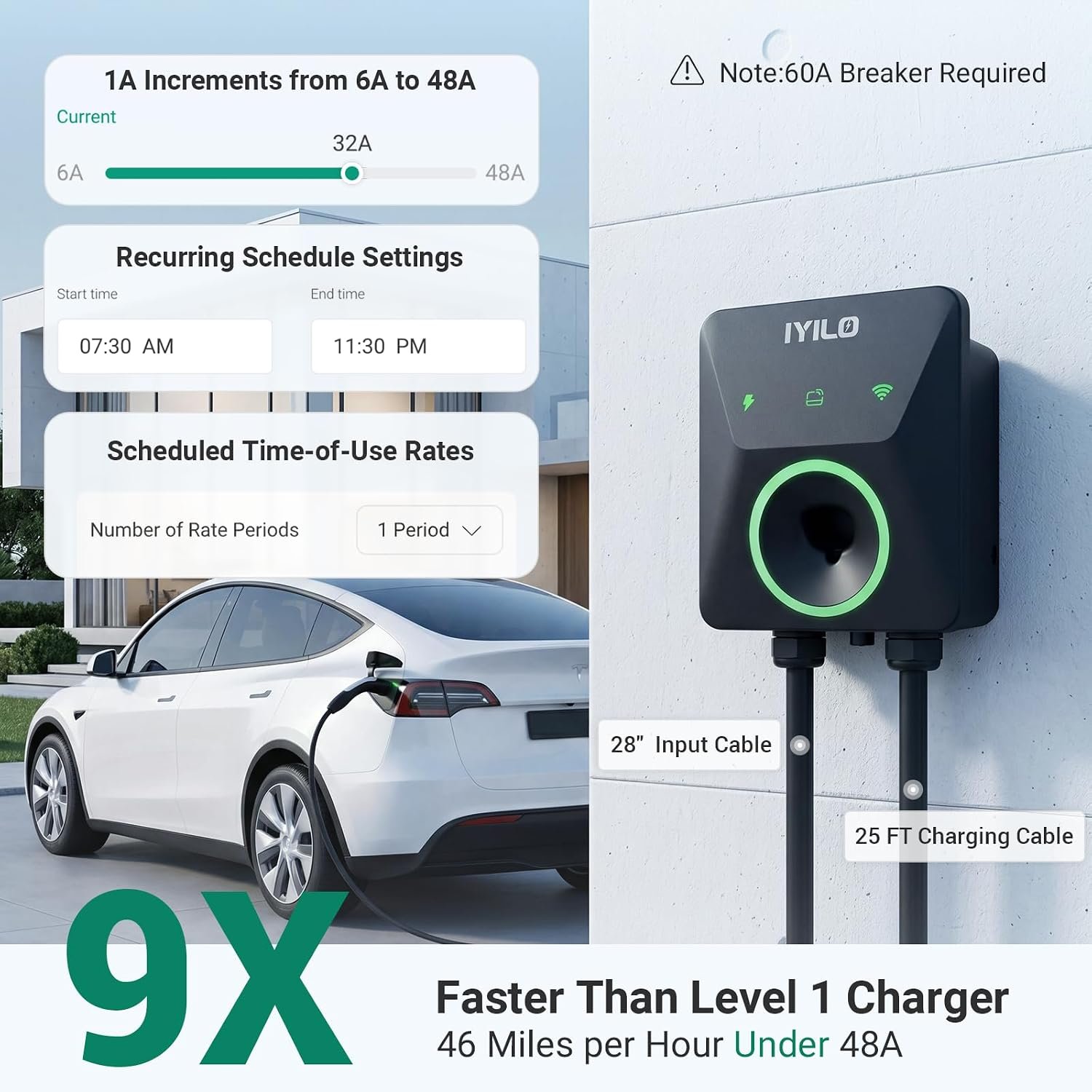 Level 2 EV Charger for Tesla, 48Amp/11.5KW/240V, UL/ETL/Energy Star | NACS(J3400) Wall Supports Power Sharing & Dynamic Load Balancing, Temp Sensors, WiFi Smart APP, Scheduled Charging, Hardwired - Image 2