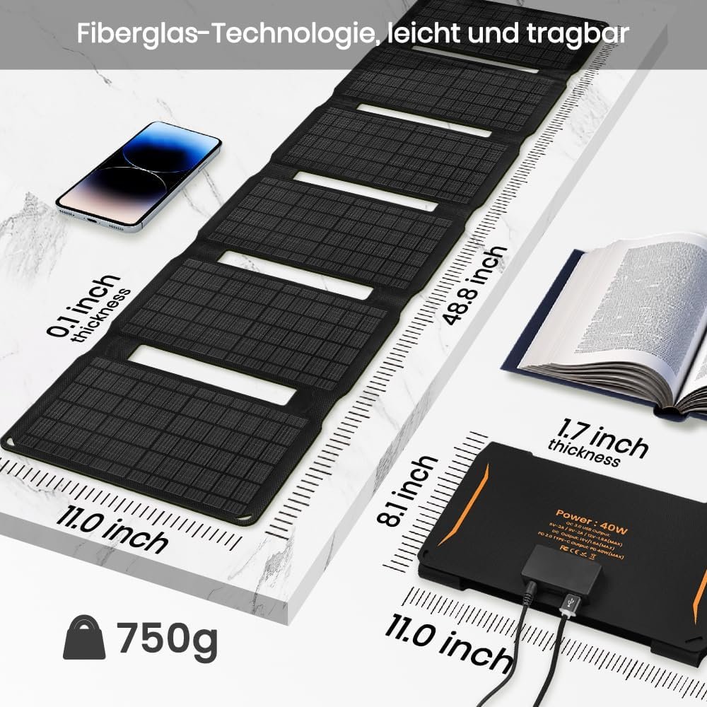 FlexSolar 40W Foldable Solar Panel Charger, USB-C USB-A & DC Outputs | Waterproof portable solar charger for camping, hiking, backpacking; works with phones, power banks and tablets - Image 5