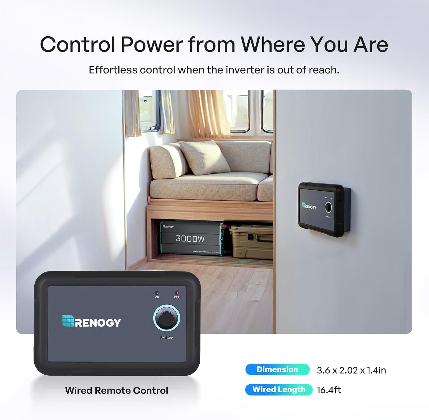 Renogy Inverter P2 3000W Pure Sine Wave Inverter 12V DC to 120V AC Converter for Home, RV, Truck, Camping, Trailer, with Wired Remote Controller, Support Li, AGM, SLD, Gel, FLD Batteries | Off-Grid Solar Power Inverters for Vehicles, with AC Outlet, 5V/2.1A USB, Hardwire Port, Remote Controller, Surge 6000W - Image 7