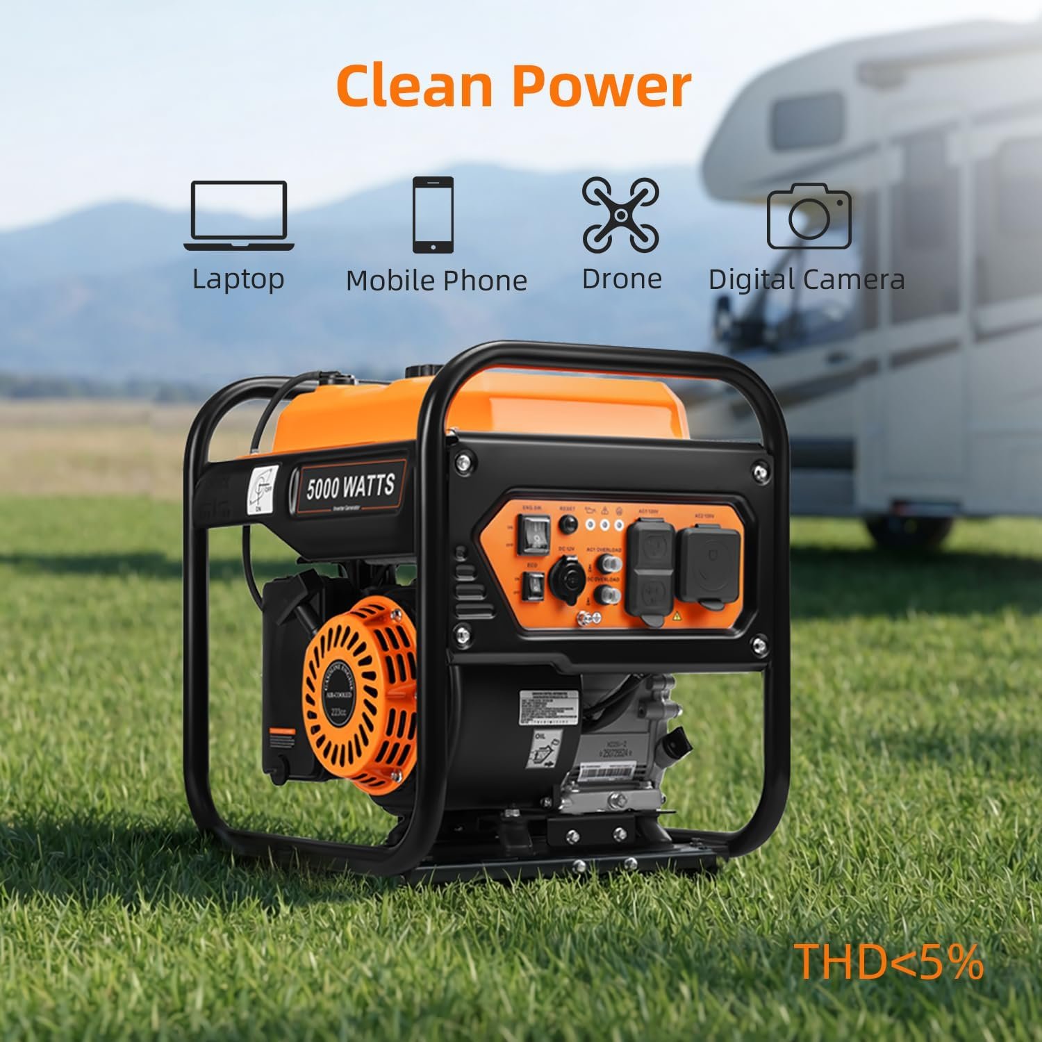 Oxseryn 5000-Watts Portable Inverter Generator, Gas Generator for Home Backup, 30A Outlet, RV Ready, ECO Mode, 60Lbs, EPA Compliment - Image 4
