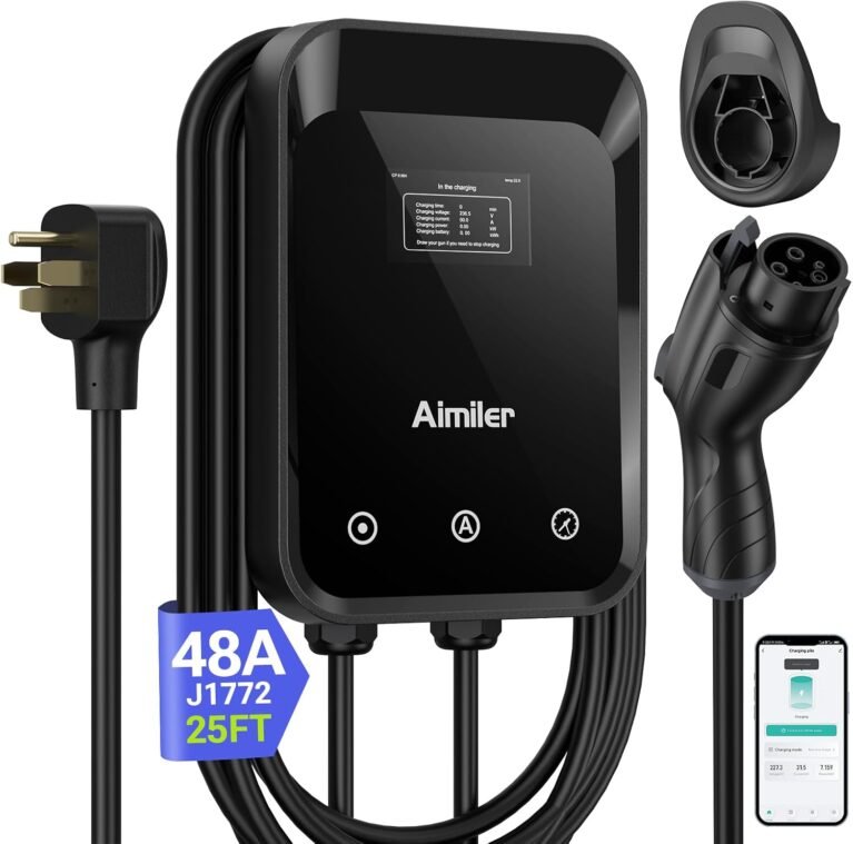 AIMILER Level 2 Electric Vehicle (EV) Charger(WiFi APP/Plug-Play), 48A, 25ft Cable ETL Certified, J1772 Connector EVSE EV Electric Car Charging Stations for Home Level 2 (Black 240V Nema 14-50P)
