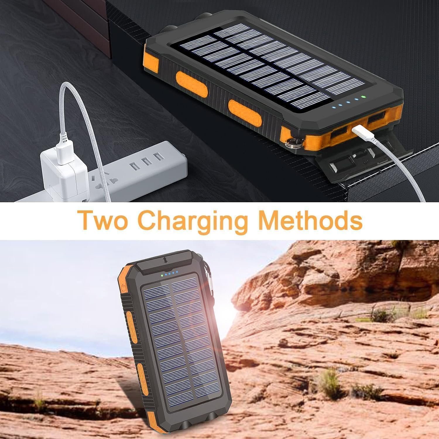 YELOMIN 38800mAh Solar Power Bank, Portable Charger USB-C Fast Charging Compatible with iPhone Samsung, Dual LED Flashlight Battery Pack, 3 Output Backup Charger for Camping Hiking Outdoor Emergency - Image 4