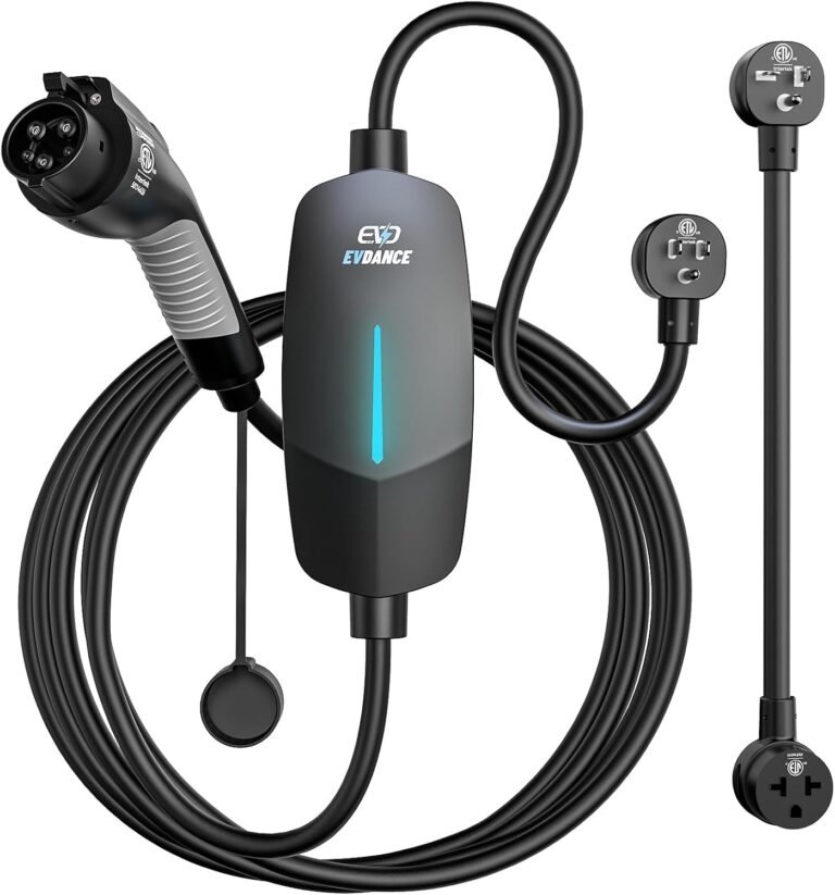 Level 1&2 EV Charger, Electric Vehicle Portable Charger with 25FT Cable, ETL Listed J1772 EVSE for All EVs & PHEVs, 12A 120V/16A 240V(Black, 16A Max | NEMA 5-15&6-20(Standard Home Plug))