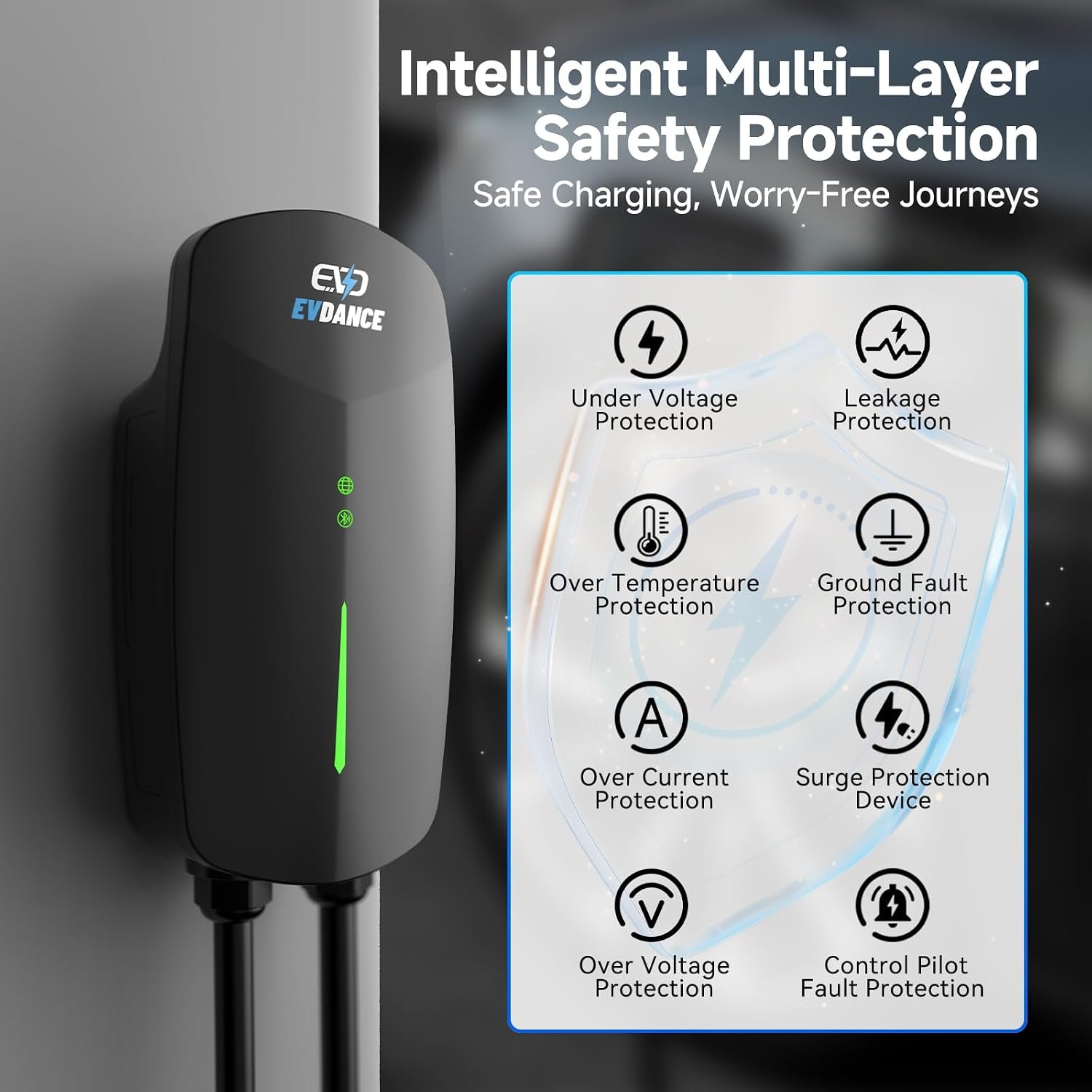 EVDANCE Level 2 EV Charger 40A 9.6kW 240V Smart WiFi Home Charging Station, NEMA 14-50 Plug & 25ft Cable, IP65 Charger for EVs (Tesla with Adapter) - Image 5