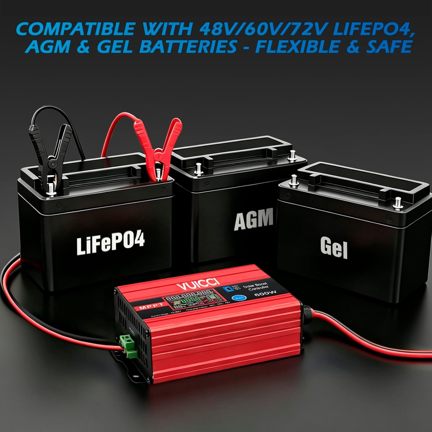 15A Boost MPPT Solar Charge Controller 600W | 12-60V to 48V/60V/72V Step-Up | LiFePO4/Ternary Lithium/Lead-Acid/AGM/Gel | Color LCD | 99% Tracking | RV Golf Cart Off-Grid | 1-Year Warranty - Image 4