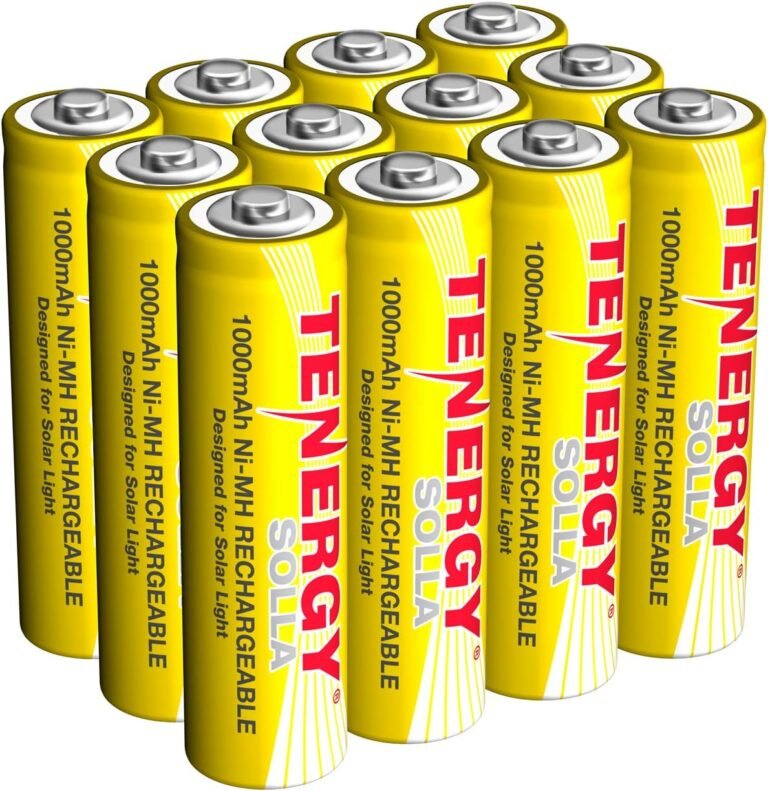 Tenergy Solla Rechargeable NiMH AA Battery, 1000mAh Solar Batteries for Solar Garden Lights, Anti-Leak, Outdoor Durability, 5+ Years Performance, 12 Pack, UL Certified