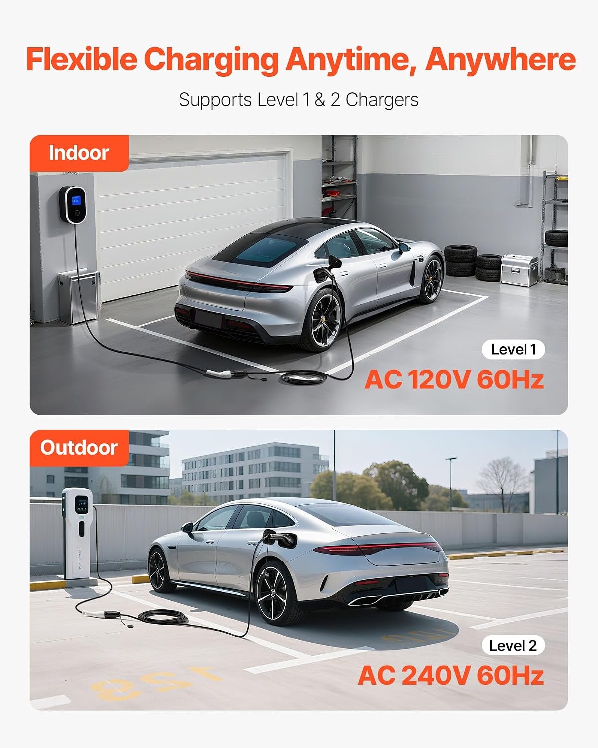 VEVOR EV Charger Extension Cable, 48Amp 21 ft J1772 Extension Cord Compatible with 120V-240V SAE J1772 Electric Vehicle Chargers, Level 1/Level 2 IP66 Heavy Duty Car Charging Cable with Carrying Bag - Image 4