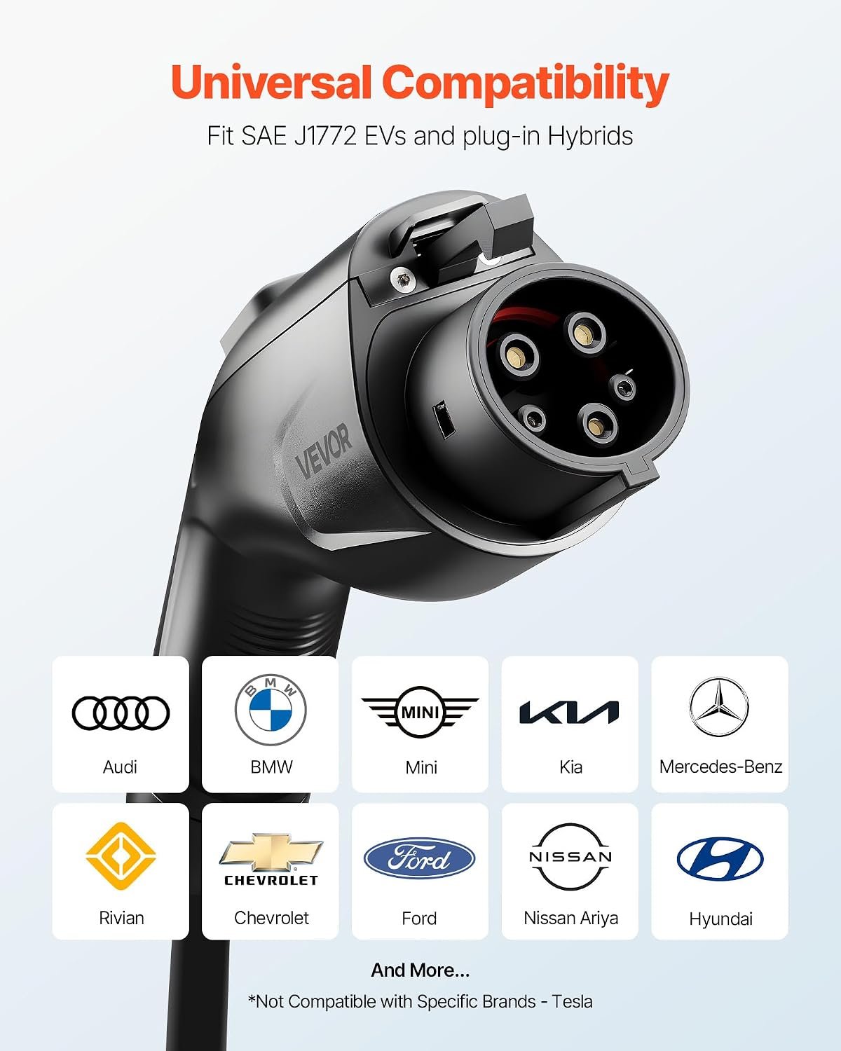 VEVOR EV Charger Extension Cable, 48Amp 21 ft J1772 Extension Cord Compatible with 120V-240V SAE J1772 Electric Vehicle Chargers, Level 1/Level 2 IP66 Heavy Duty Car Charging Cable with Carrying Bag - Image 2
