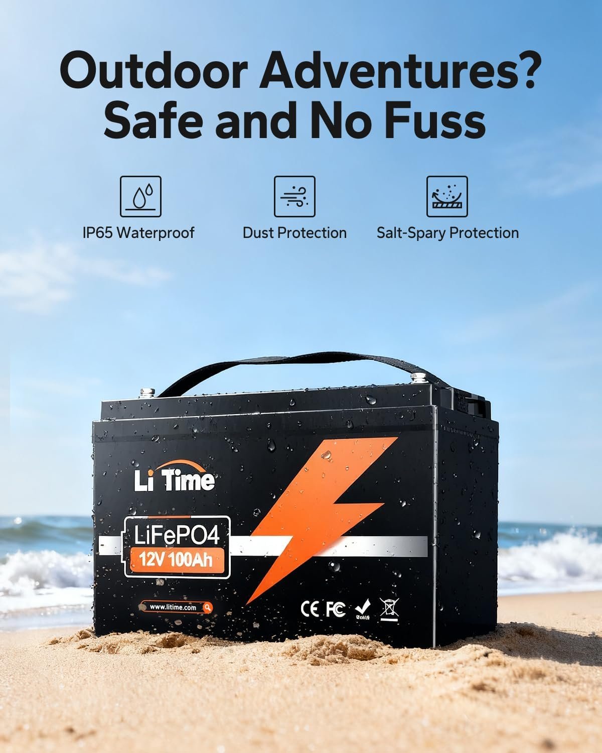 LiTime 12V 100Ah Group 31 LiFePO4 Deep Cycle Battery for RV Marine Solar | 100A BMS, Max. 15000 Cycles at 60% DOD, IP65 Waterproof, Max 4P4S, 1280Wh, Lithium Batteries for Camper Off-Grid, Travel - Image 3