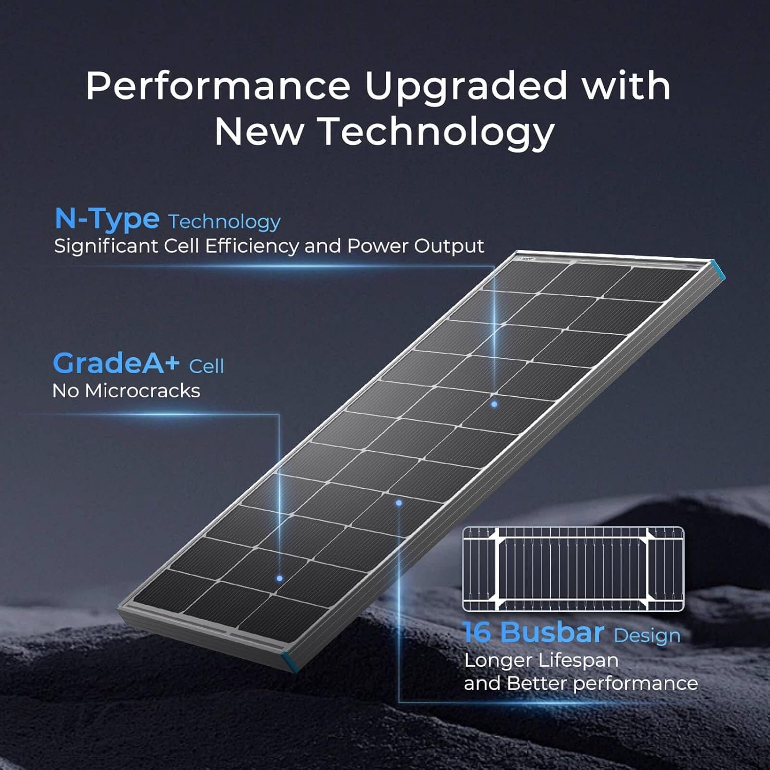 Renogy 100 Watt Solar Panel N-Type, 16BB 25% High-Efficiency | 100W Solar Panel for RV, Upgraded Smaller & Lighter Design, Save Space on RV, Marine, Boat, Trailer, Roof & Off-Grid, IP67 - Image 4