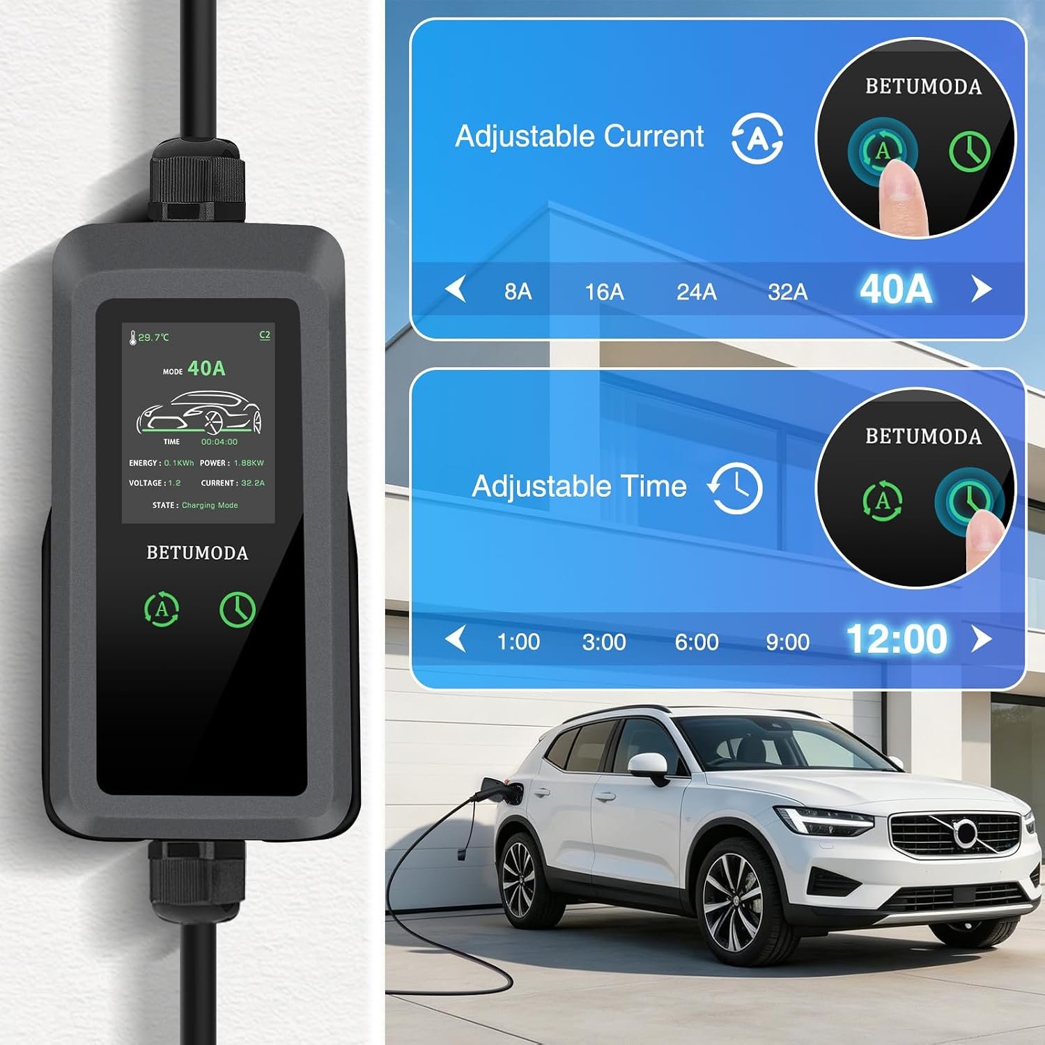 Level 2 EV Charger, 40 Amp 240V 9.6kW, 25ft Cable, LED Display | Portable J1772 Charger EV Car Charging Stations for Home Level 2, NEMA14-50 Plug, Current Adjustable (Tesla Need Adapter) - Image 3