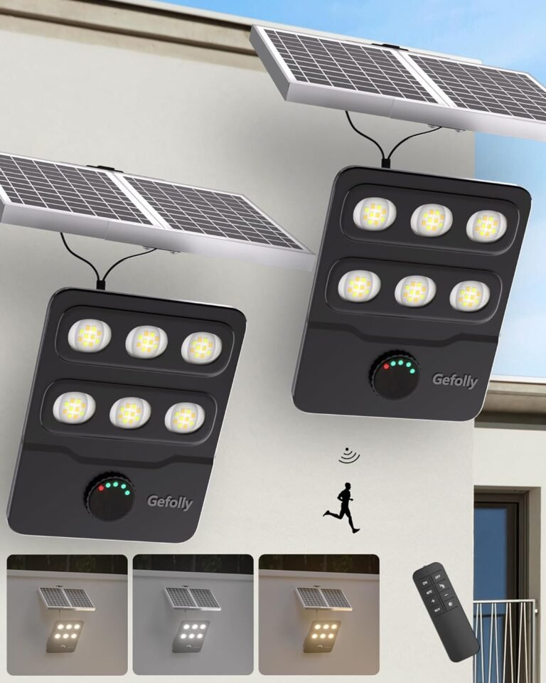 Gefolly FL-10000W Solar Street Light Outdoor, Flood Security Parking Lot | 3000K/4000K/6000K, Commercial IP67 with Motion Sensor &Remote Control for Yard, Basketball Court, Warehouse, Farm (2 Pack)