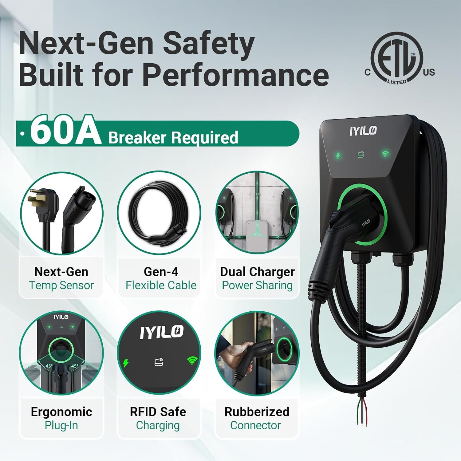 Level 2 EV Charger, 48Amp/11.5KW/240V, UL 2594, ETL & Energy Star | J1772 Wall EV Charger with Dual Temp Sensors, Power Sharing, Dynamic Load Balancing, Schedule Charging, RFID, Smart APP - Image 5