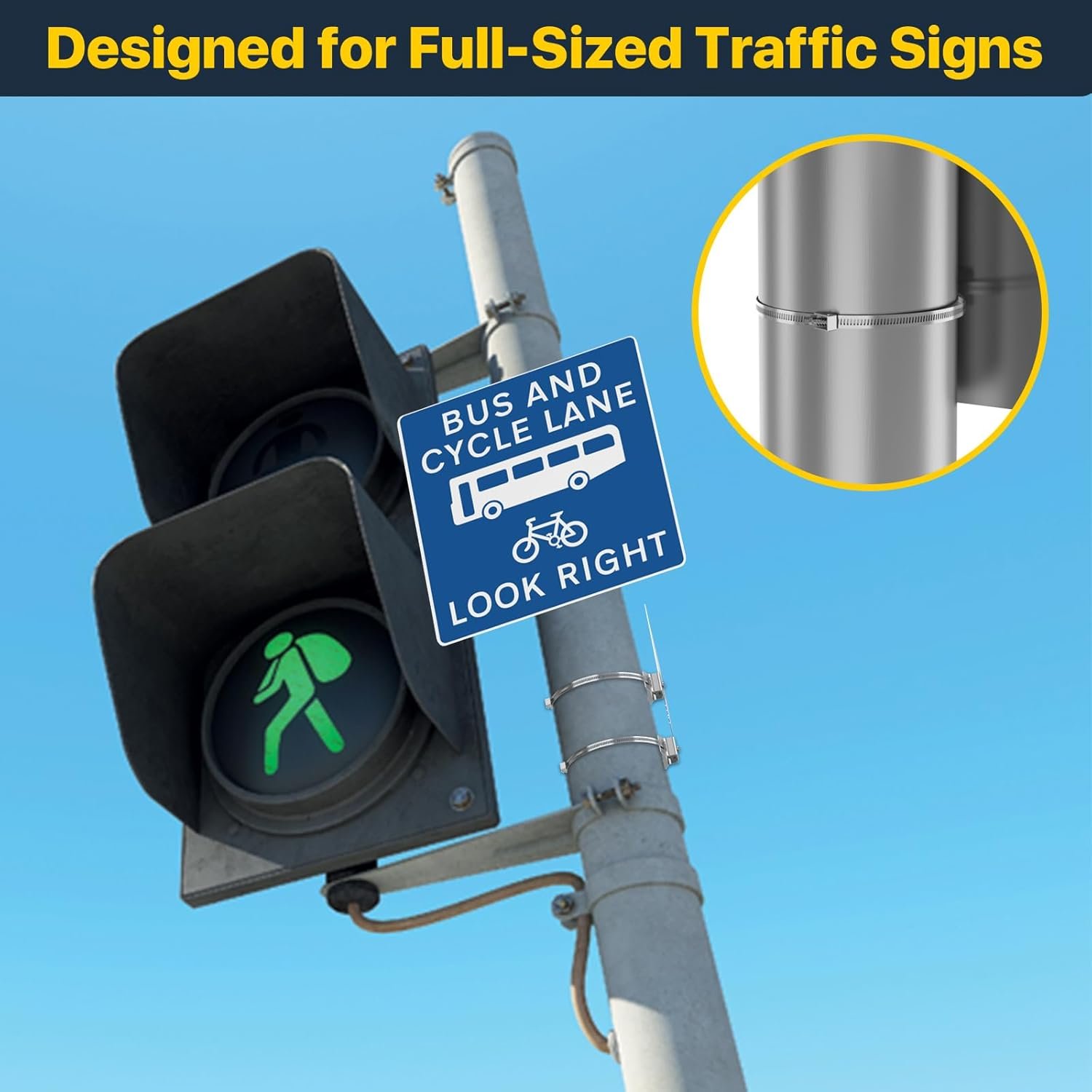 ZhouDashu 8Pcs Sign Mounting Brackets for Larger Poles, Adjustable Street Sign Mounting Hardware with Pole Clamps, Pole Mounting Kit for Water Heater Expansion Tank,Security Camera,Solar Light Panel - Image 4